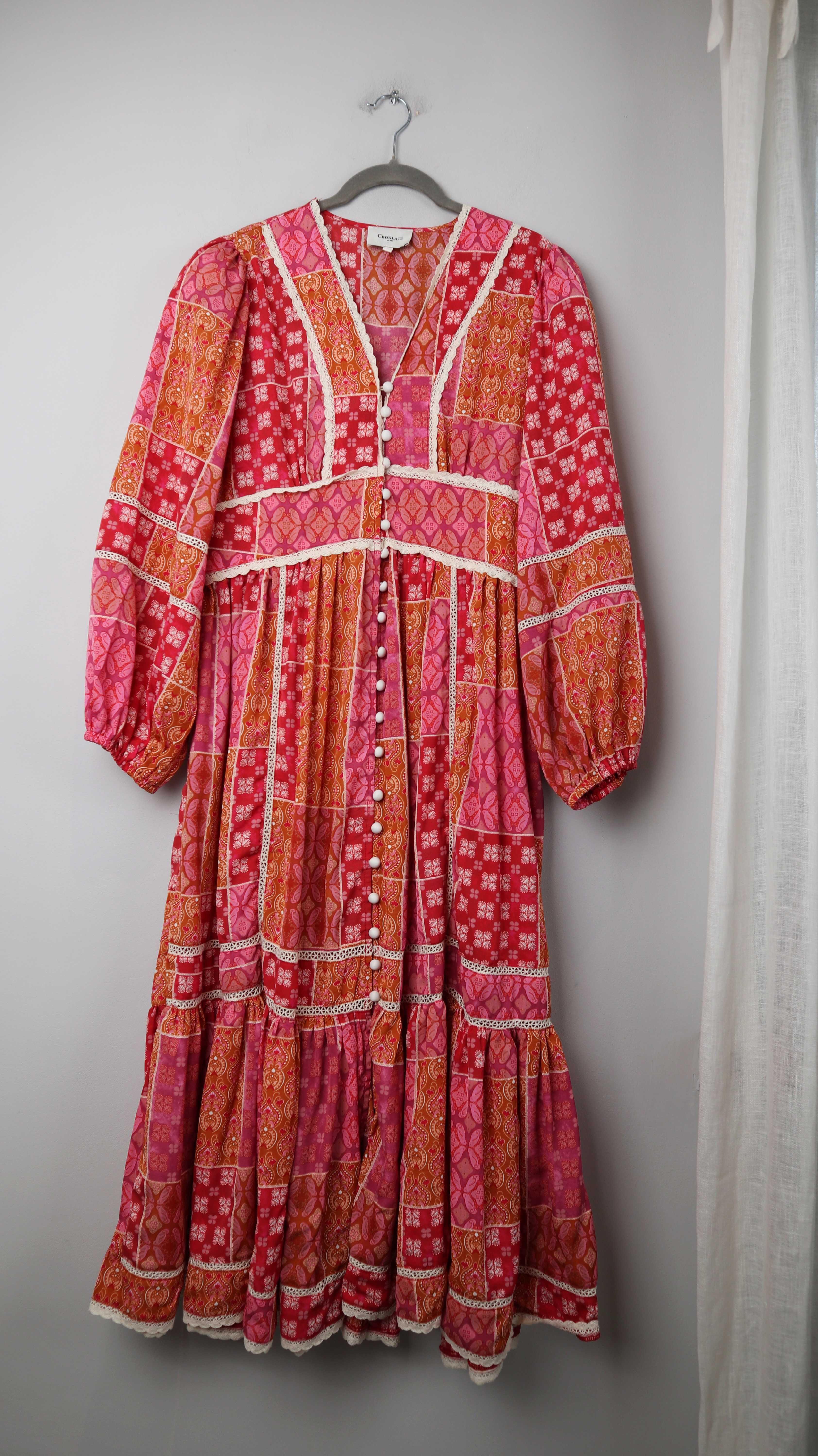 Choklate Paris Kleid Maxikleid 40 L Hippie Bohemian lang rot rosa