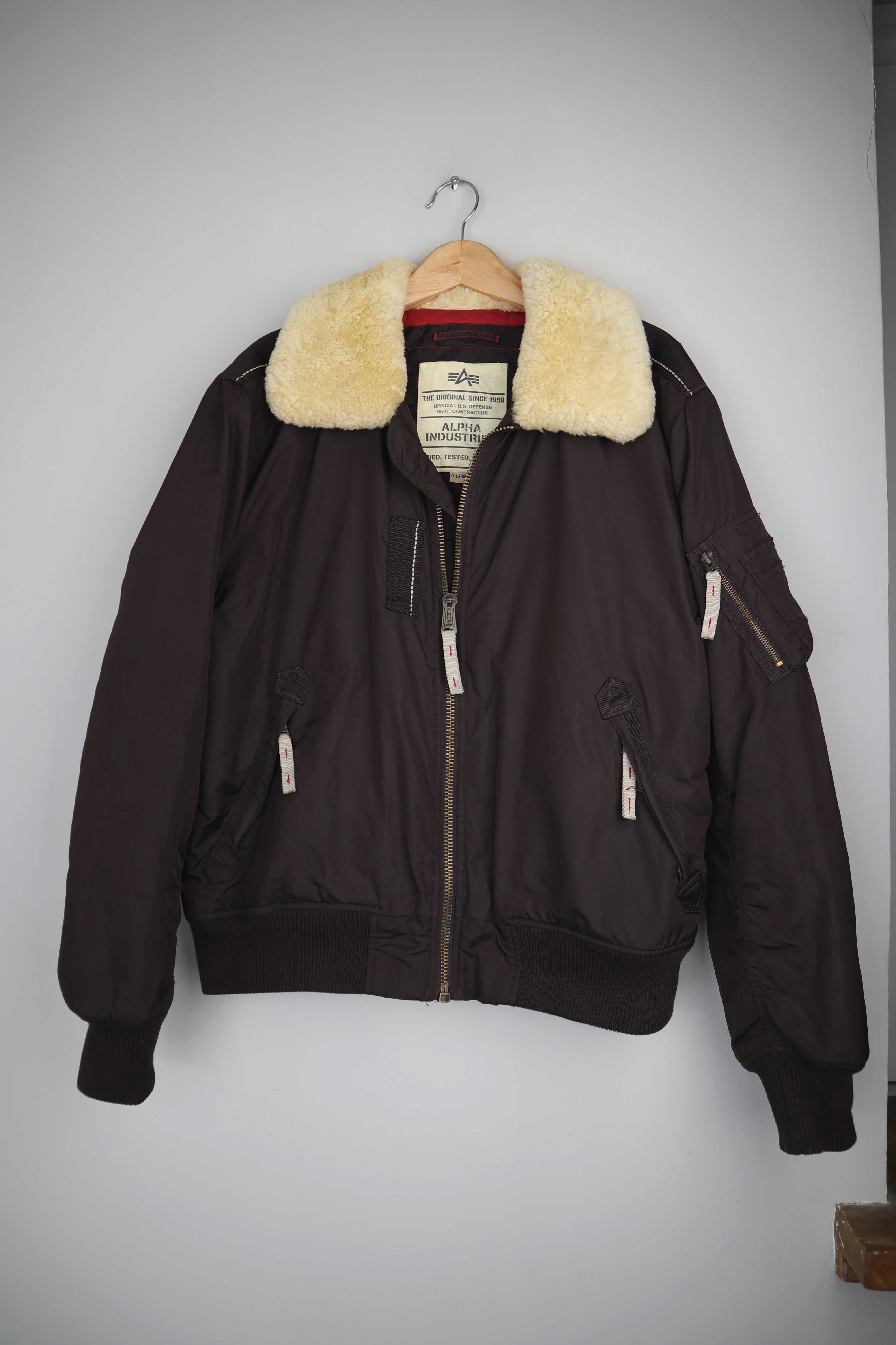 Alpha Industries Jacke Braun XXL Braun Fliegerjacke Lammfell Bomberjacke