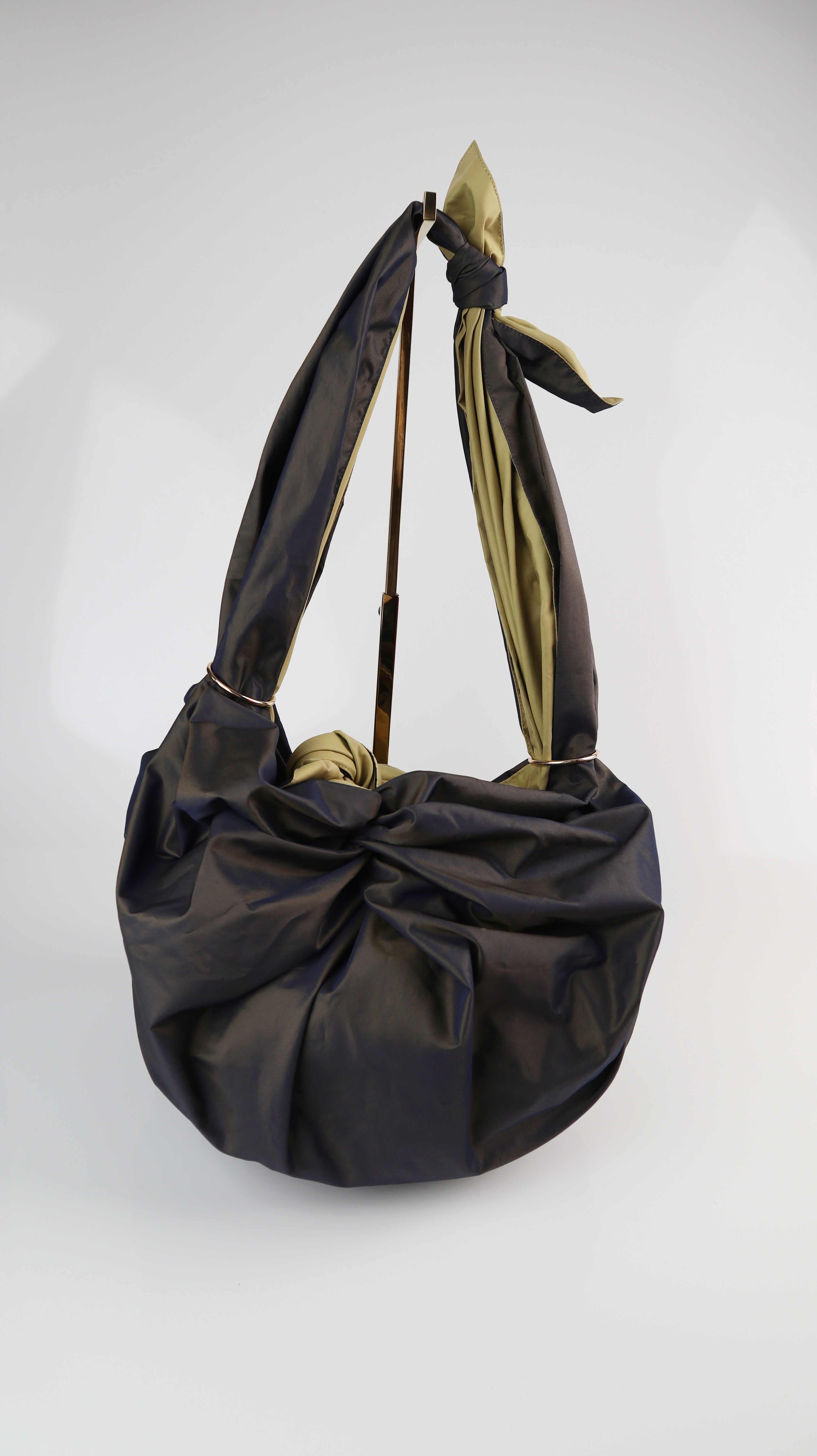 MU Tasche Shopper Nylon grau gelb verstellbar Umhängetasche Crossbag