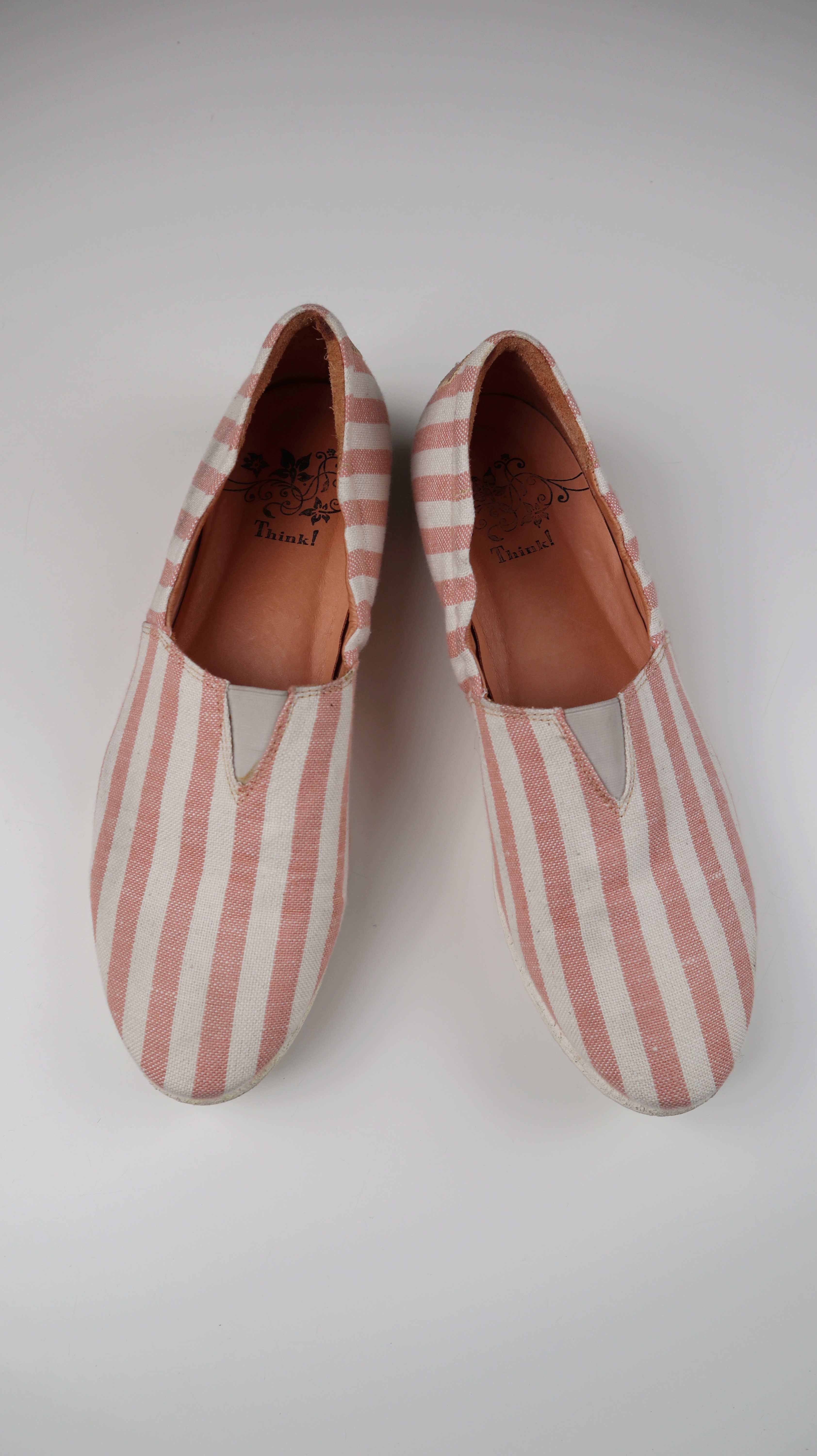 Think Deerberg Slipper Loafer 43 Rosa Weiß Espadrilles Gestreift Slipper