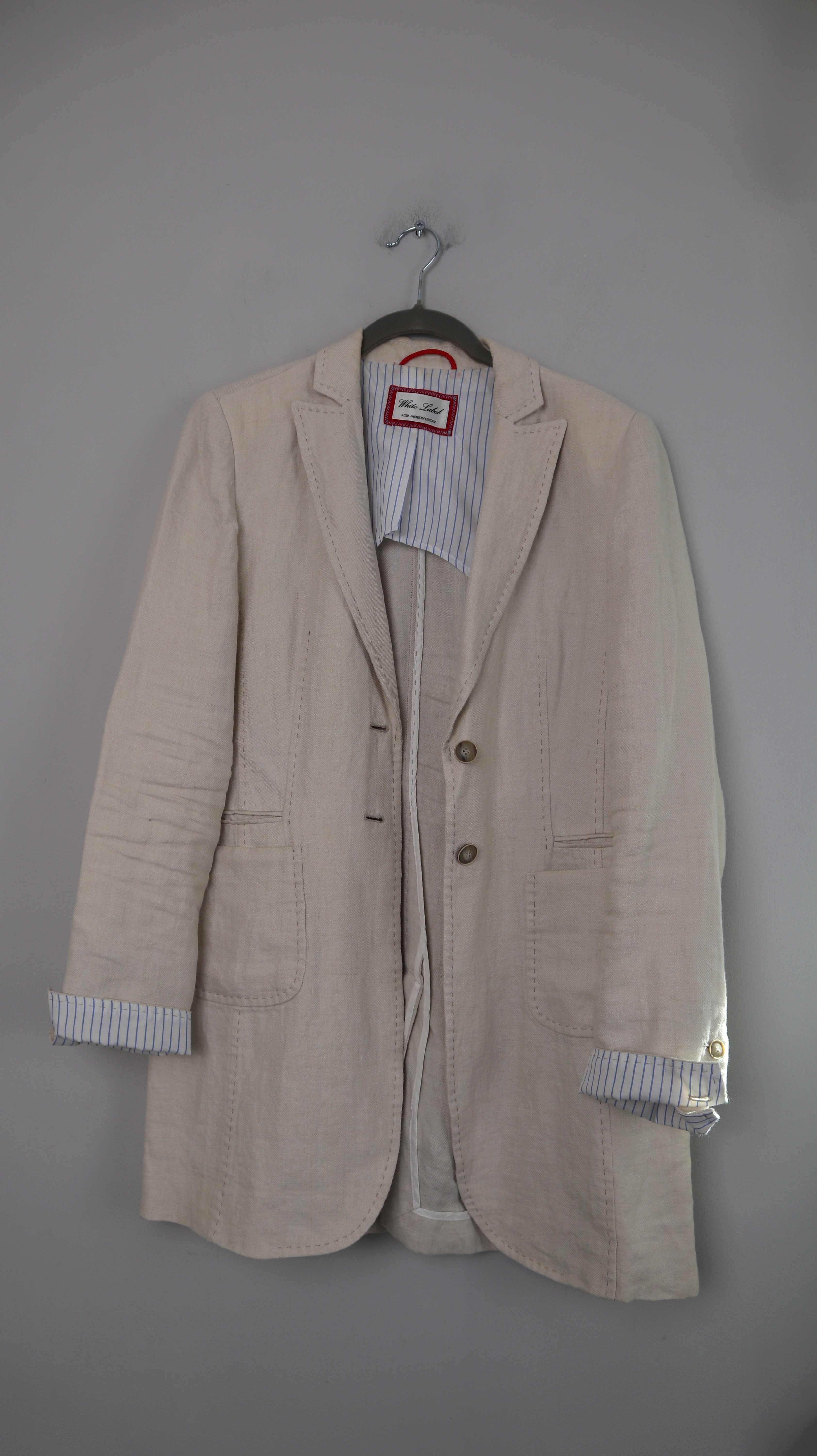 White Label Blazer lang Leinenblazer Creme 38 M Jacke long Leinen