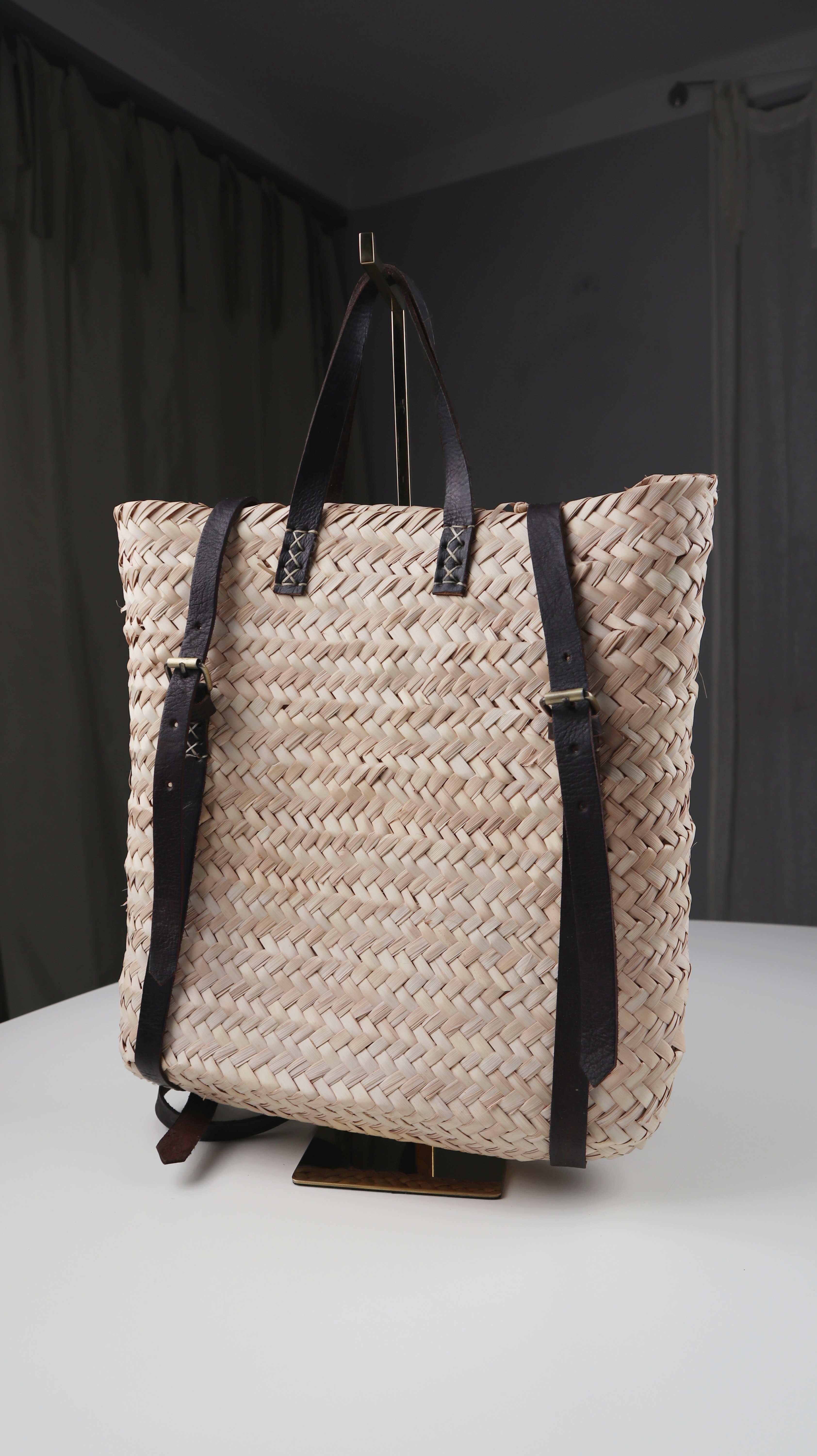 Rucksack Korbrucksack gelochten Tasche Shopper Schultertasche Flechttasche