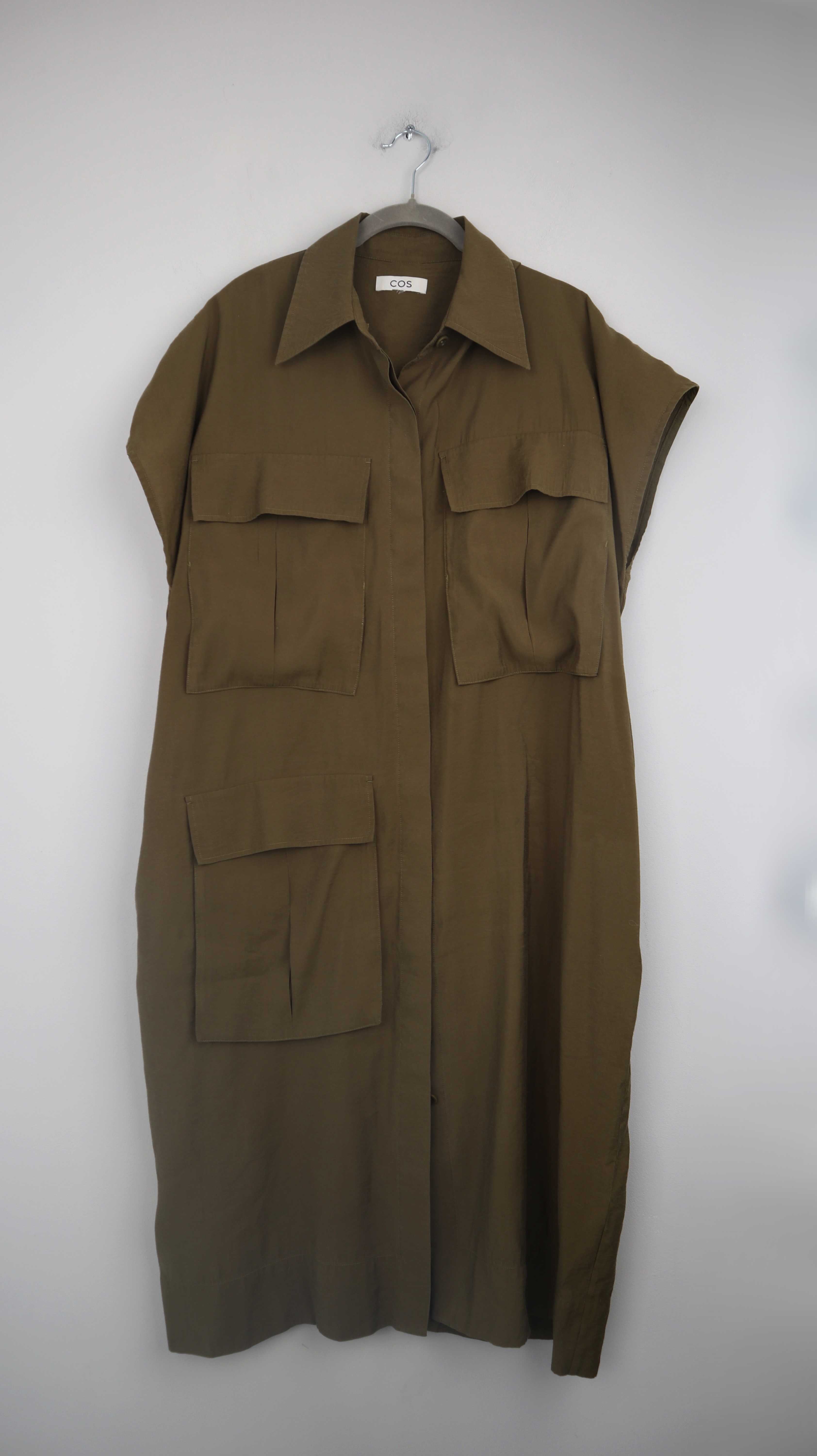 COS Kleid Grün 40 L Midi Midikleid Taschen Khaki Olivgrün kurzärmlig