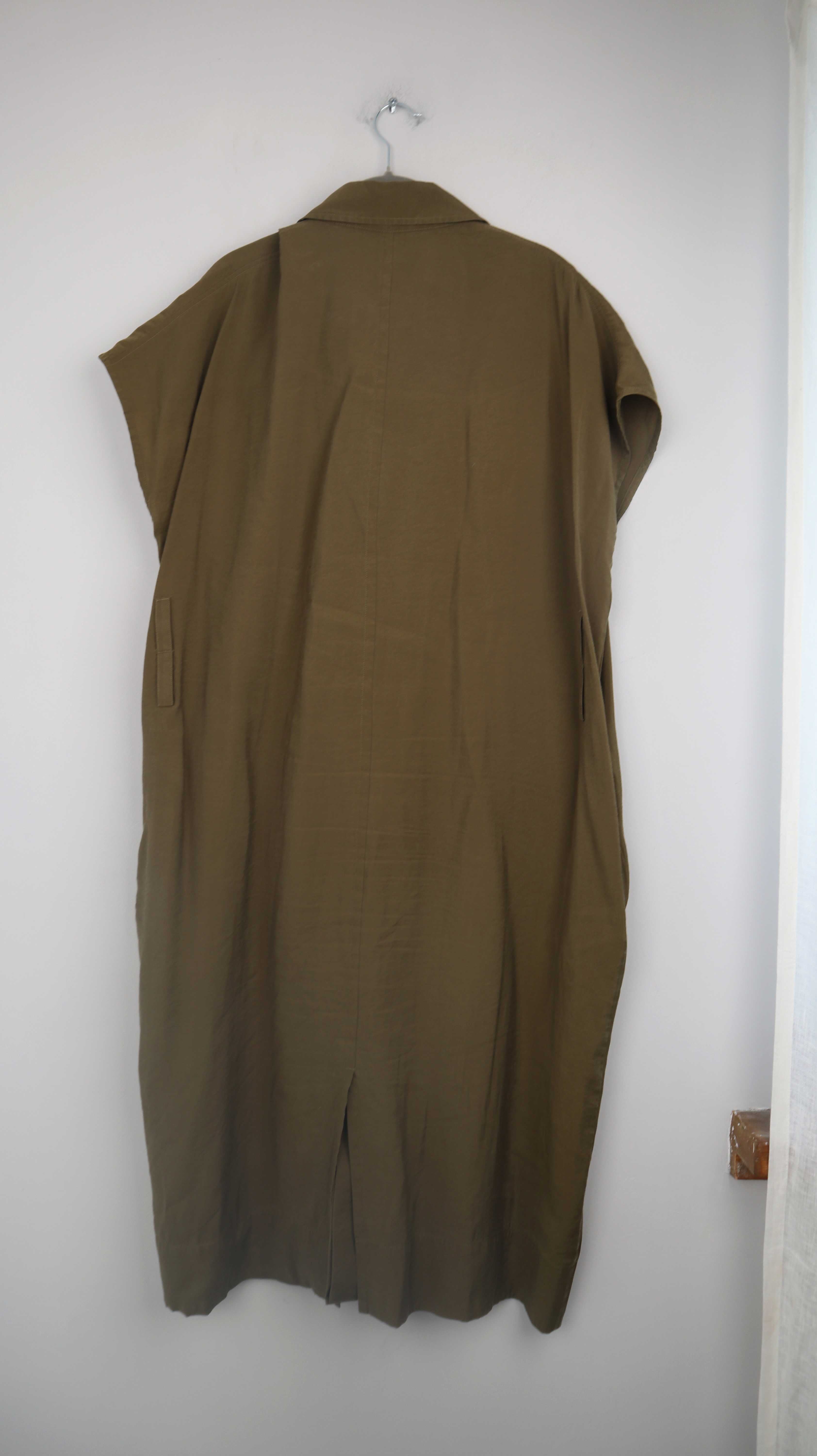 COS Kleid Grün 40 L Midi Midikleid Taschen Khaki Olivgrün kurzärmlig