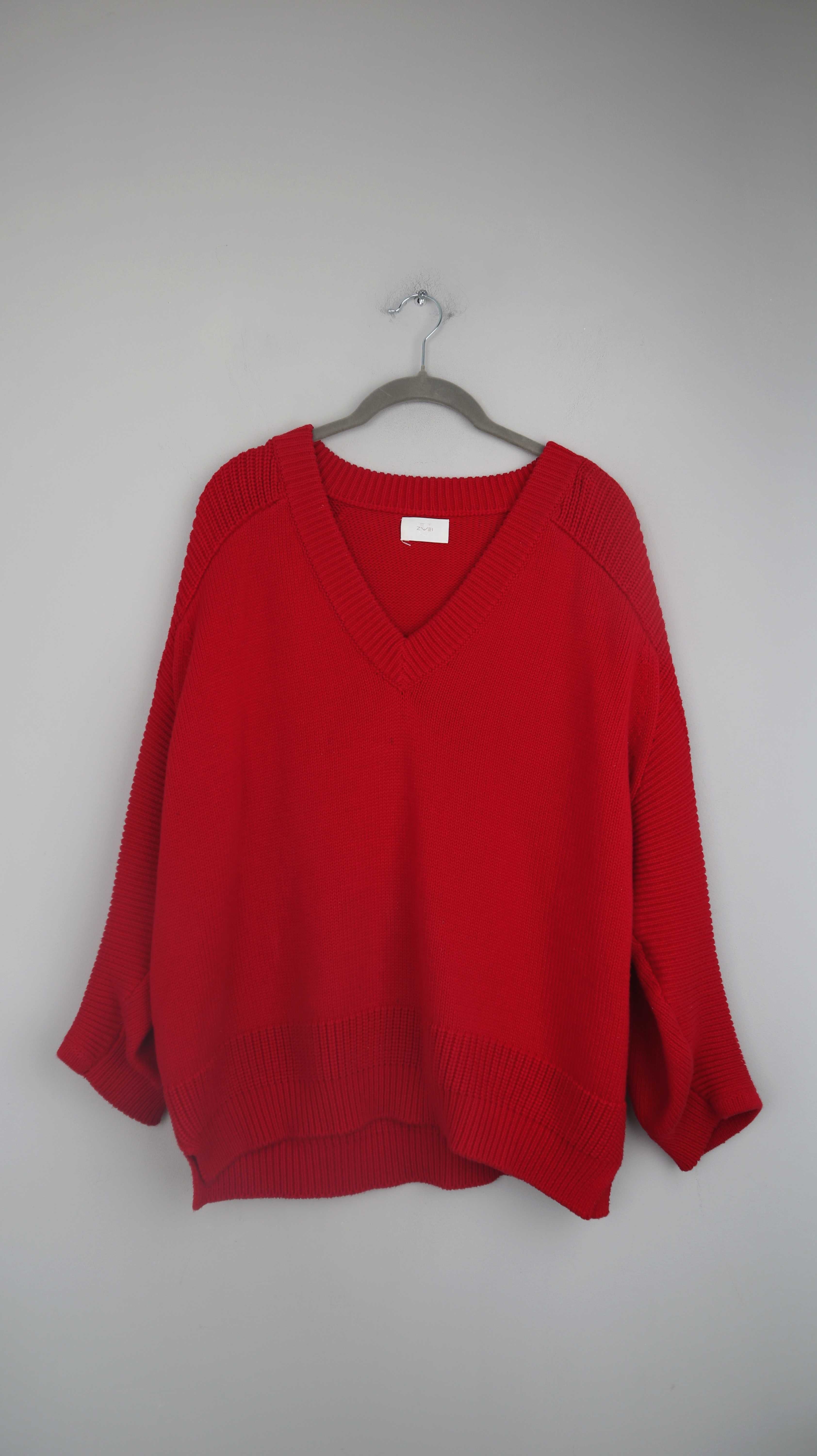 Uzwei Unger Pullover rot V-Ausschnitt Strickpullover Baumwolle 38 M