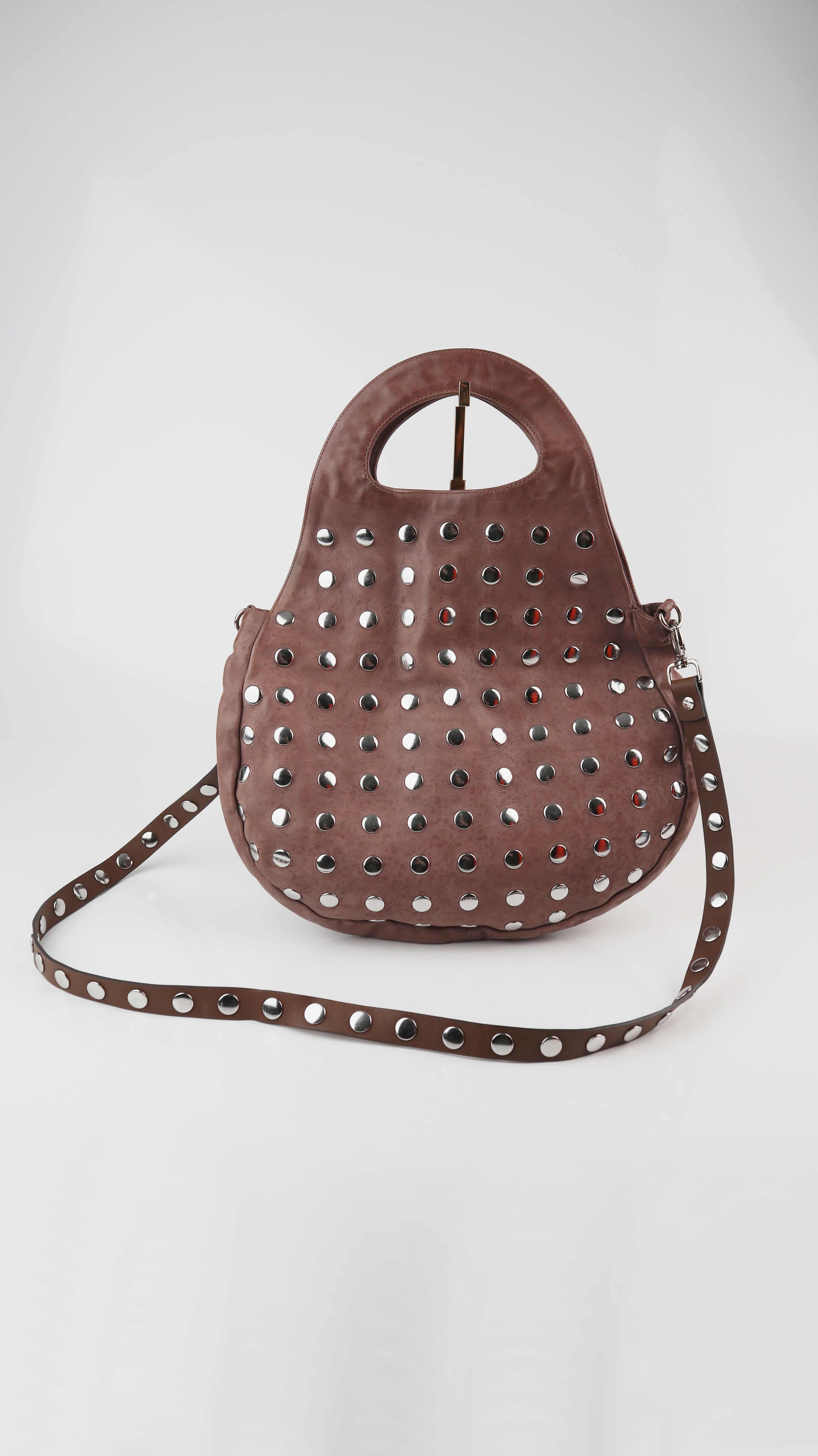 Marni Tasche Ledertasche Nieten Silber Umhängetasche Leder rose rosa