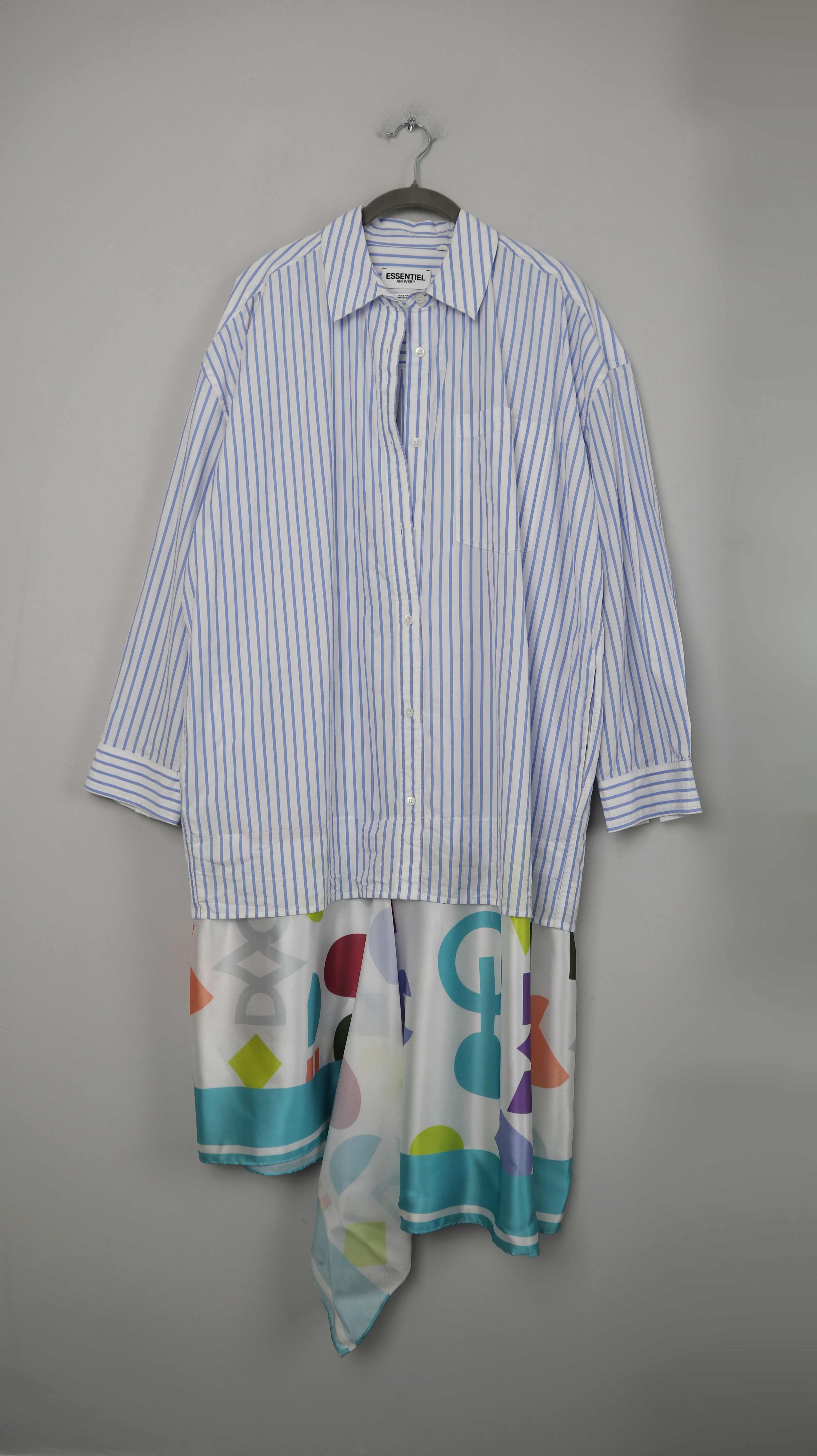 Essentiell Antwerp Kleid Hemd Blusenkleid Seide Blau weiß gestreift 38 M