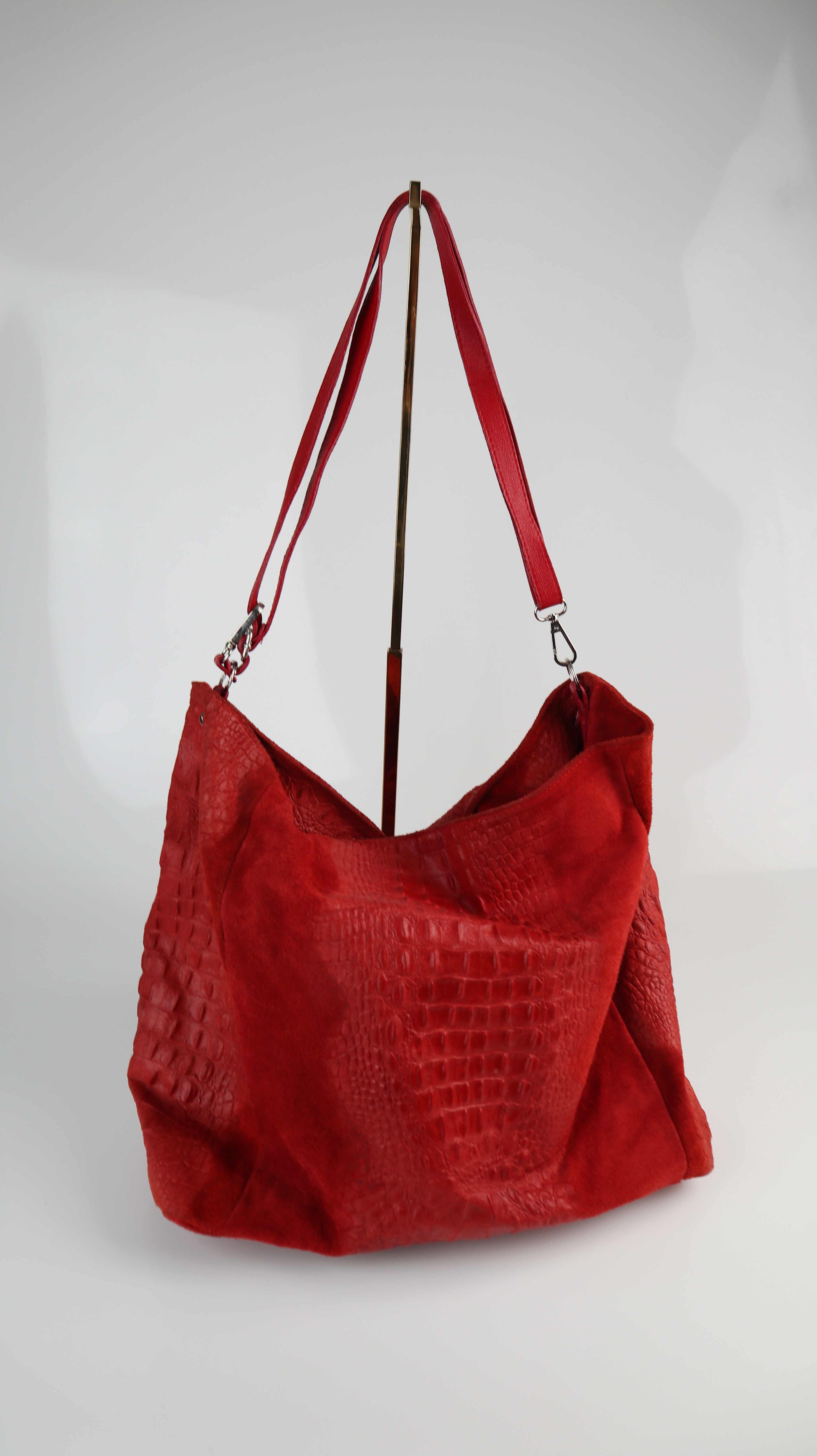 Tasche Ledertasche rot Shopper Handtasche Schultertasche Wildledertasche