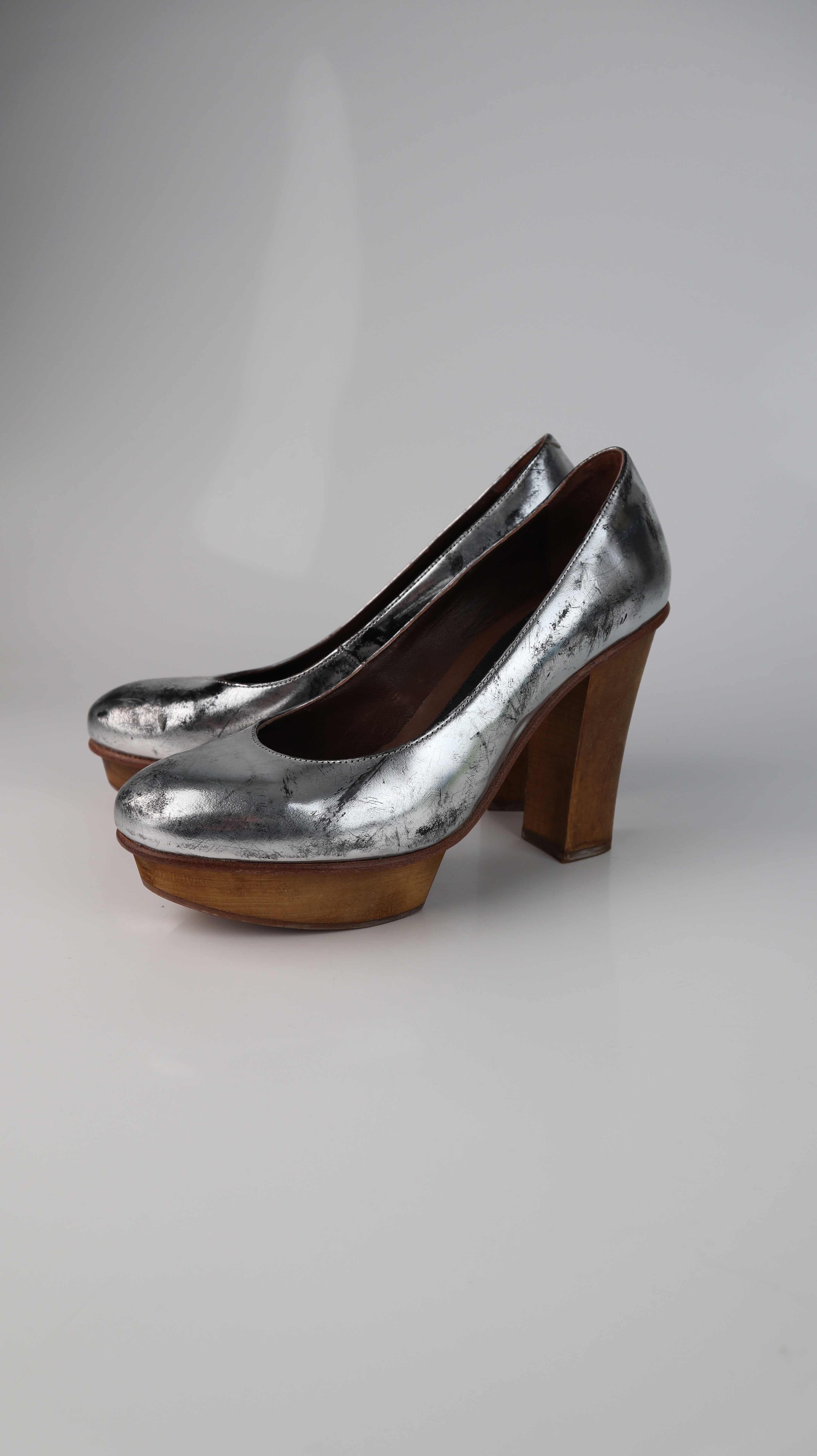 Marni x H&M Heels Silber Chrom 40 Edition Pumps Holzabsatz Plateau