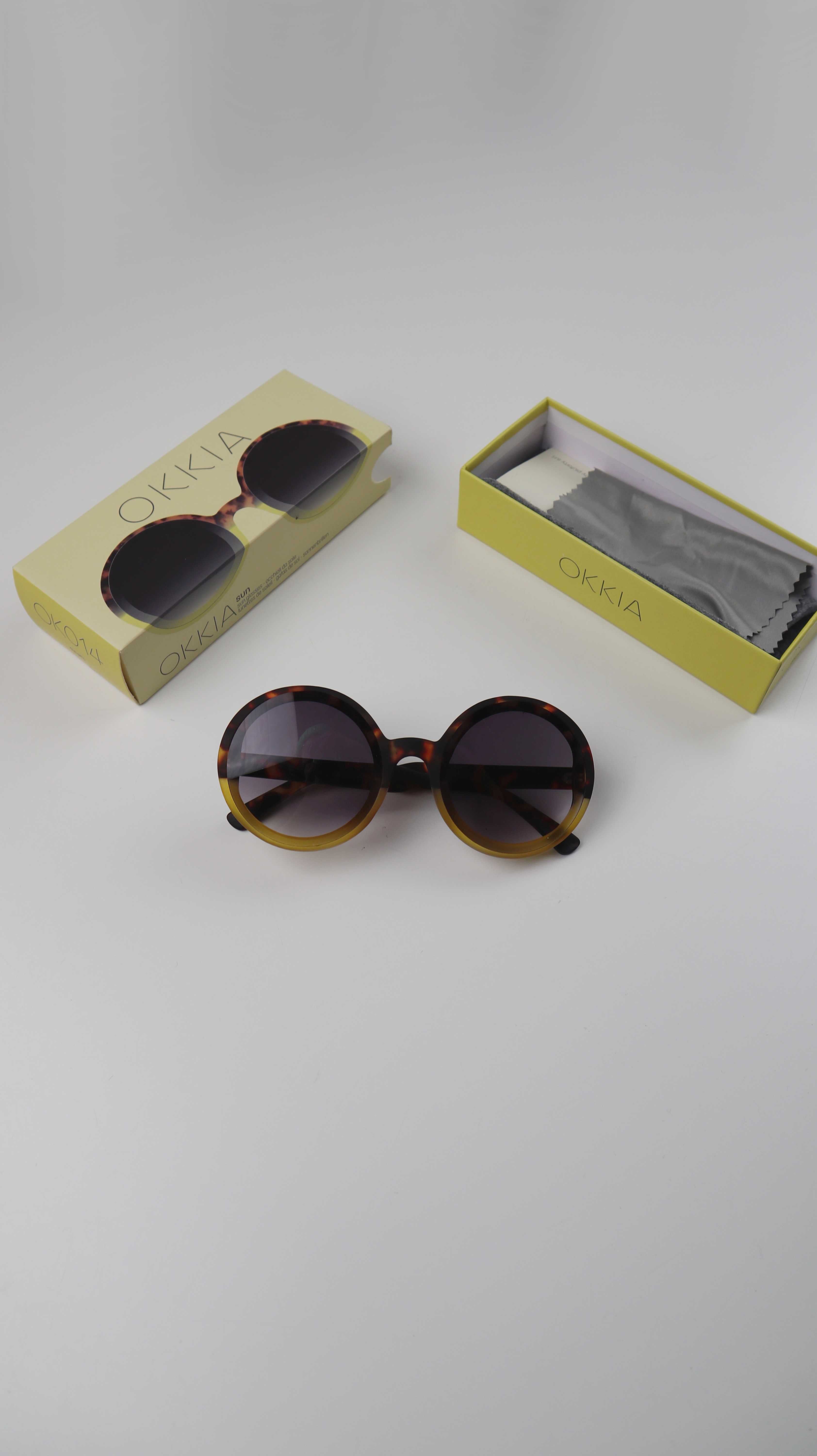 Okkia Sonnenbrille neu rund braun Gelb made in Italy