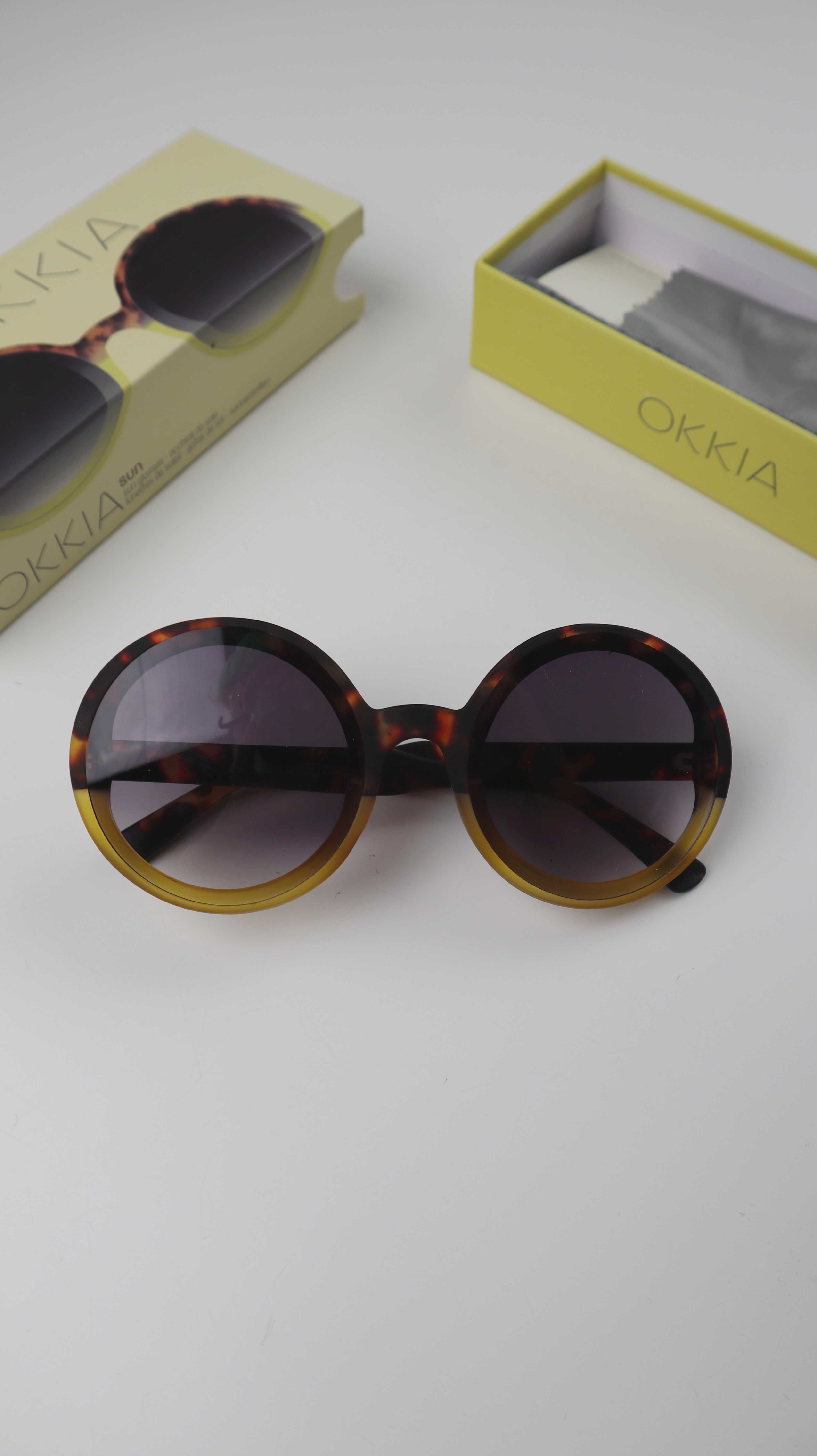 Okkia Sonnenbrille neu rund braun Gelb made in Italy