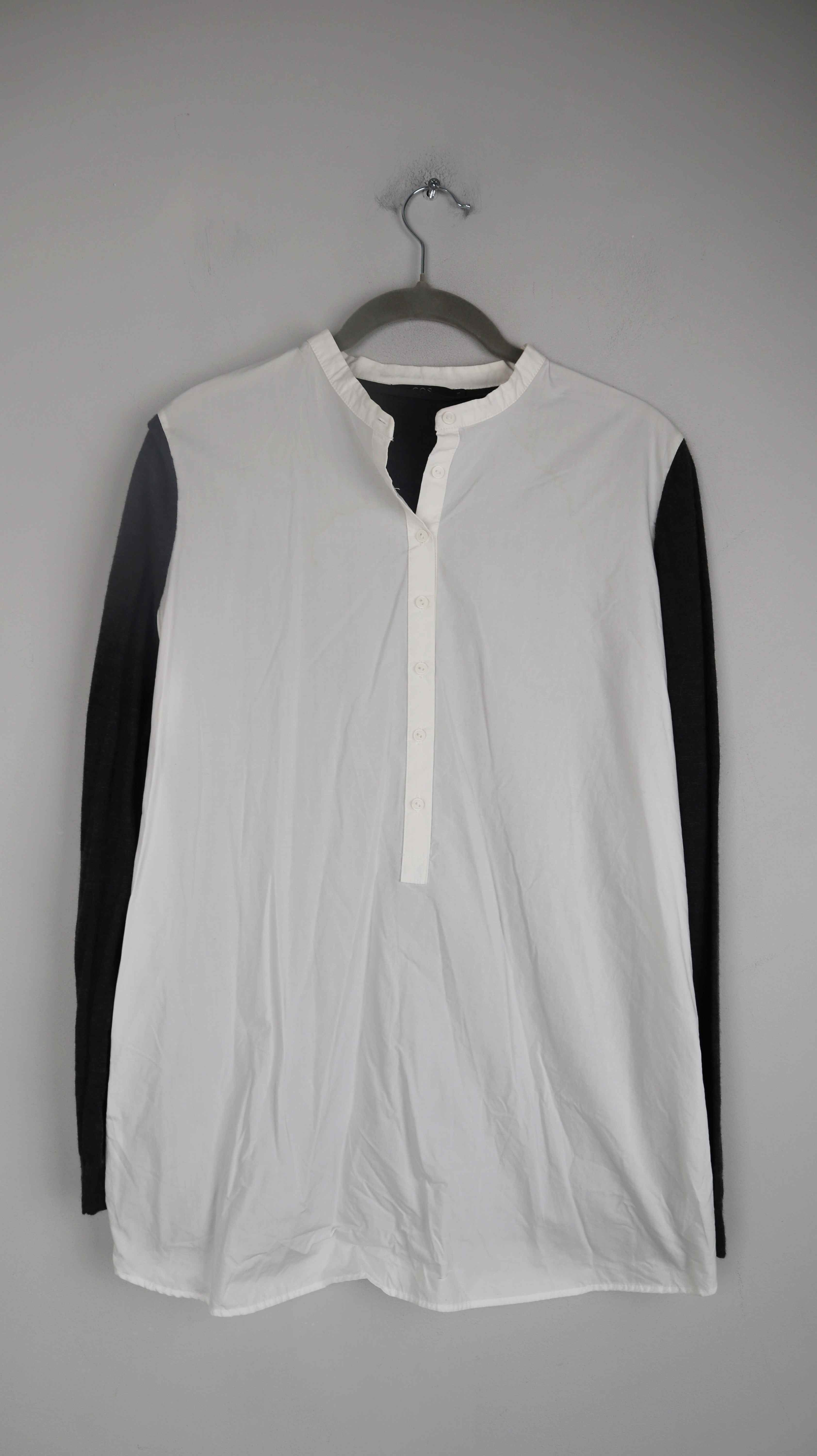 COS Shirt Longsleeve grau weiß 36 S Wolle Oberteil Pullover Bluse