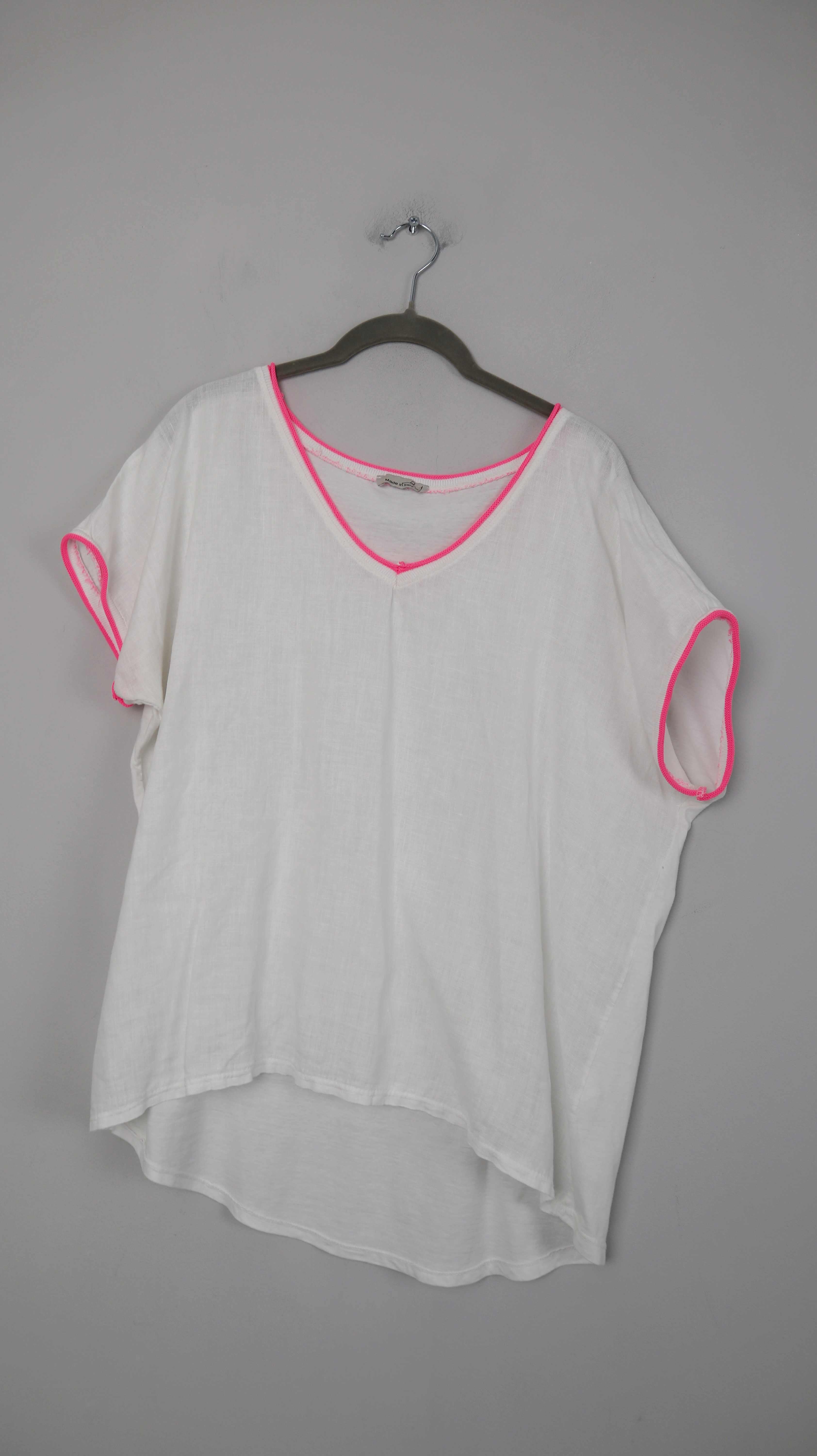 Made in Italy Shirt weiß Leinen Leinenshirt Neon Neonpink 40 L basic einfarbig