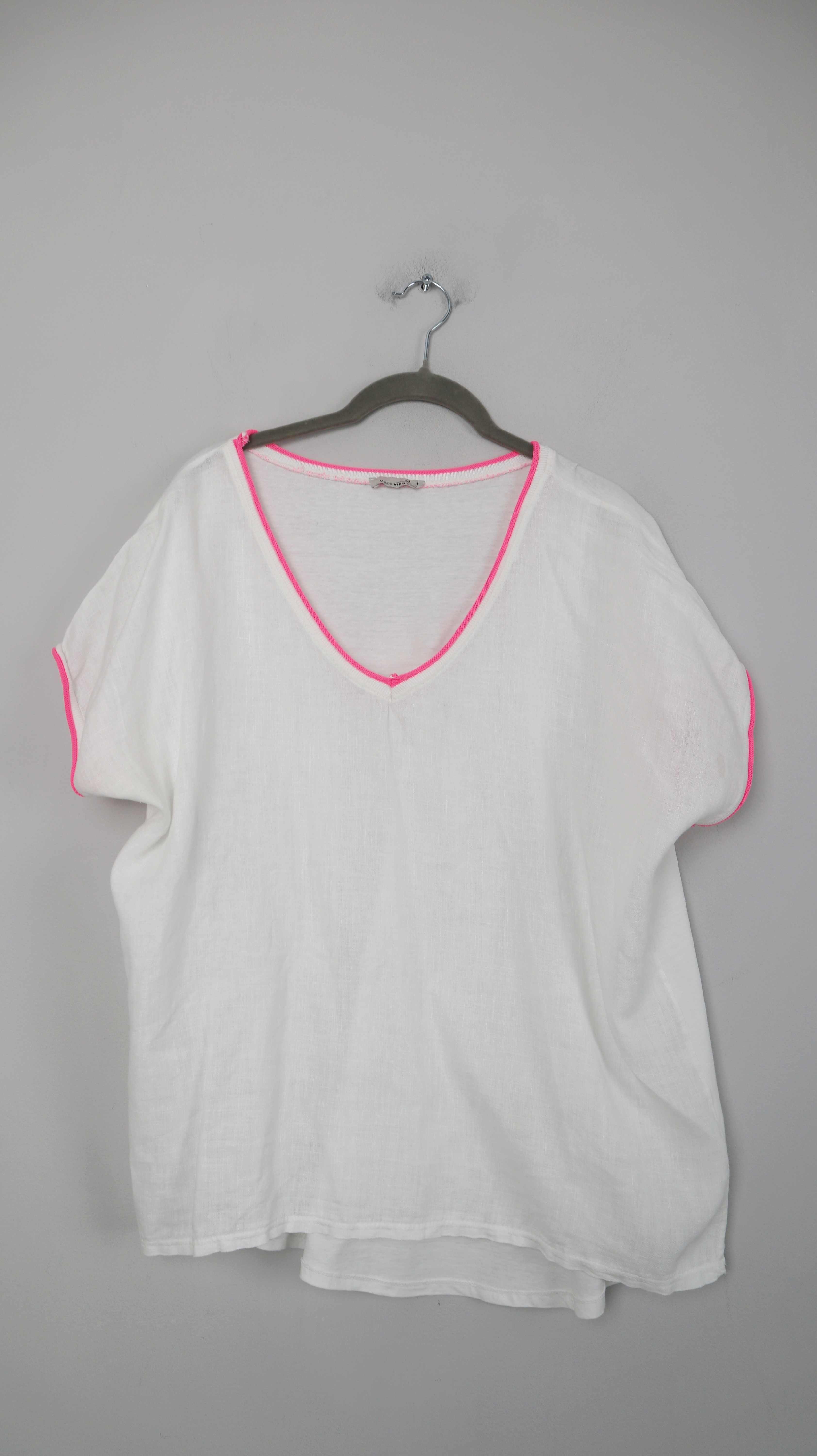 Made in Italy Shirt weiß Leinen Leinenshirt Neon Neonpink 40 L basic einfarbig