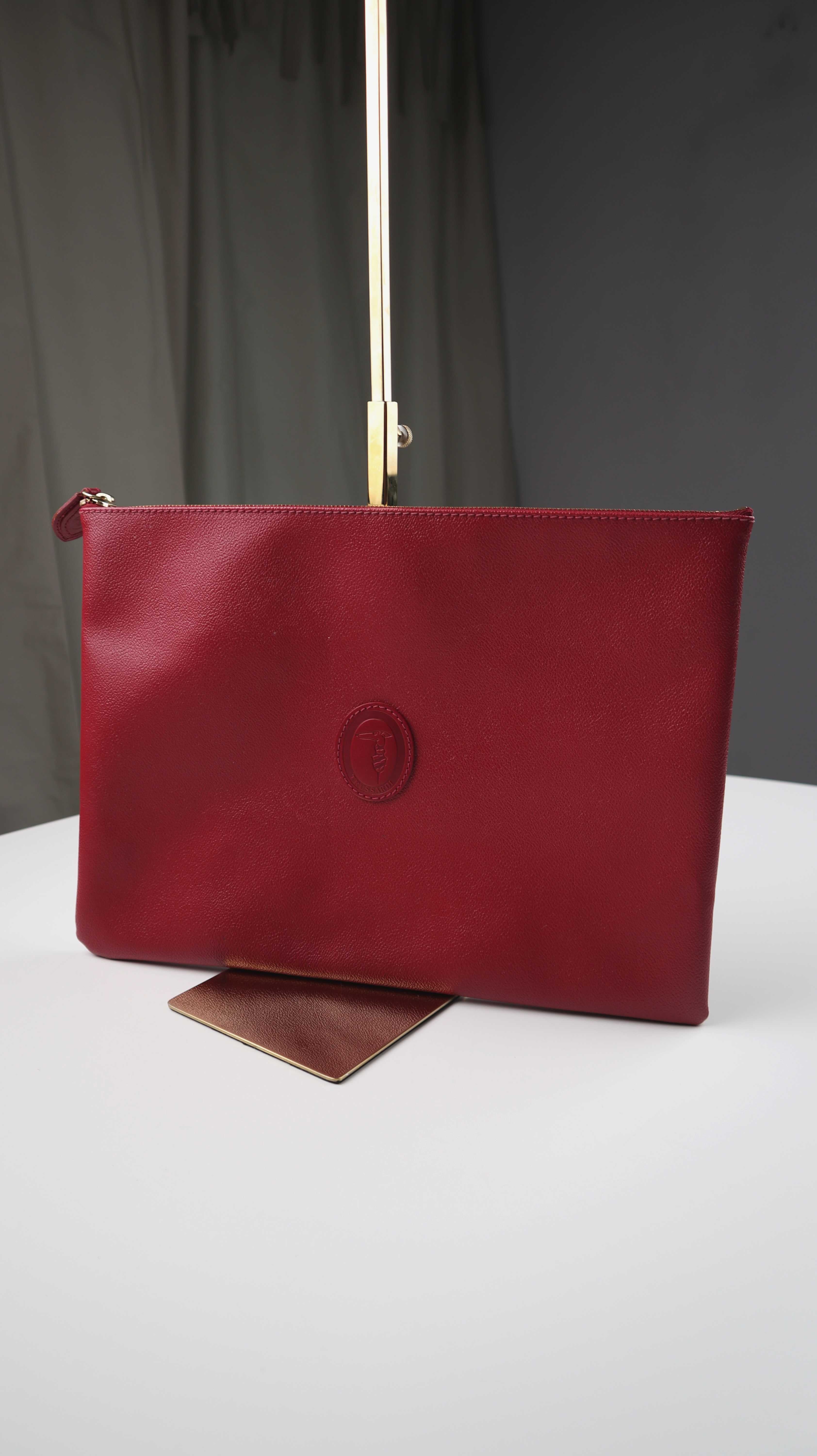 Trussardi Tasche Laptoptasche Case dunkerot Leder Ledertasche Case Clutch