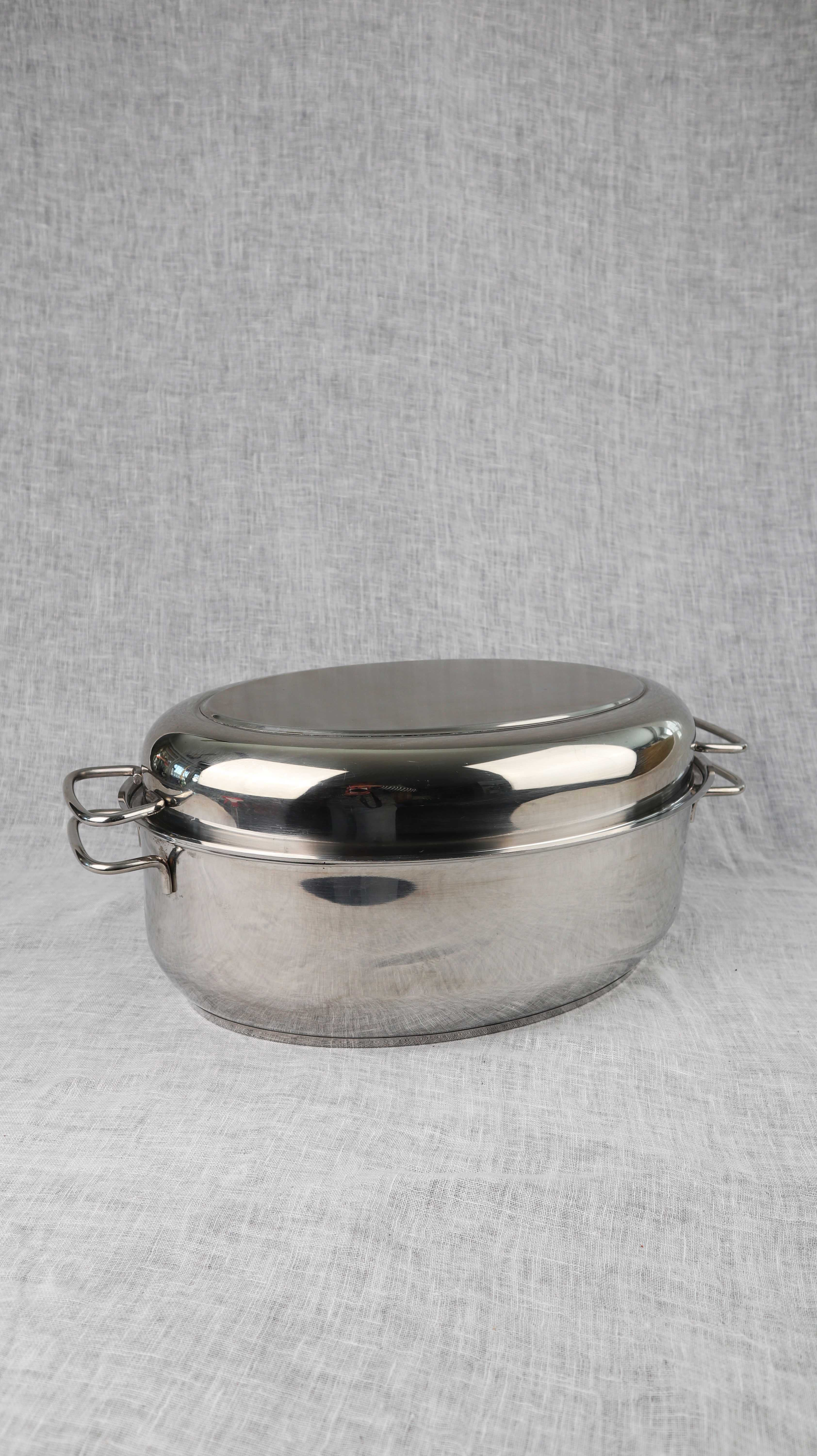 Bräter Schmortopf Edelstahlbräter oval 7,7 Liter Kochtopf Silber Edelstahl