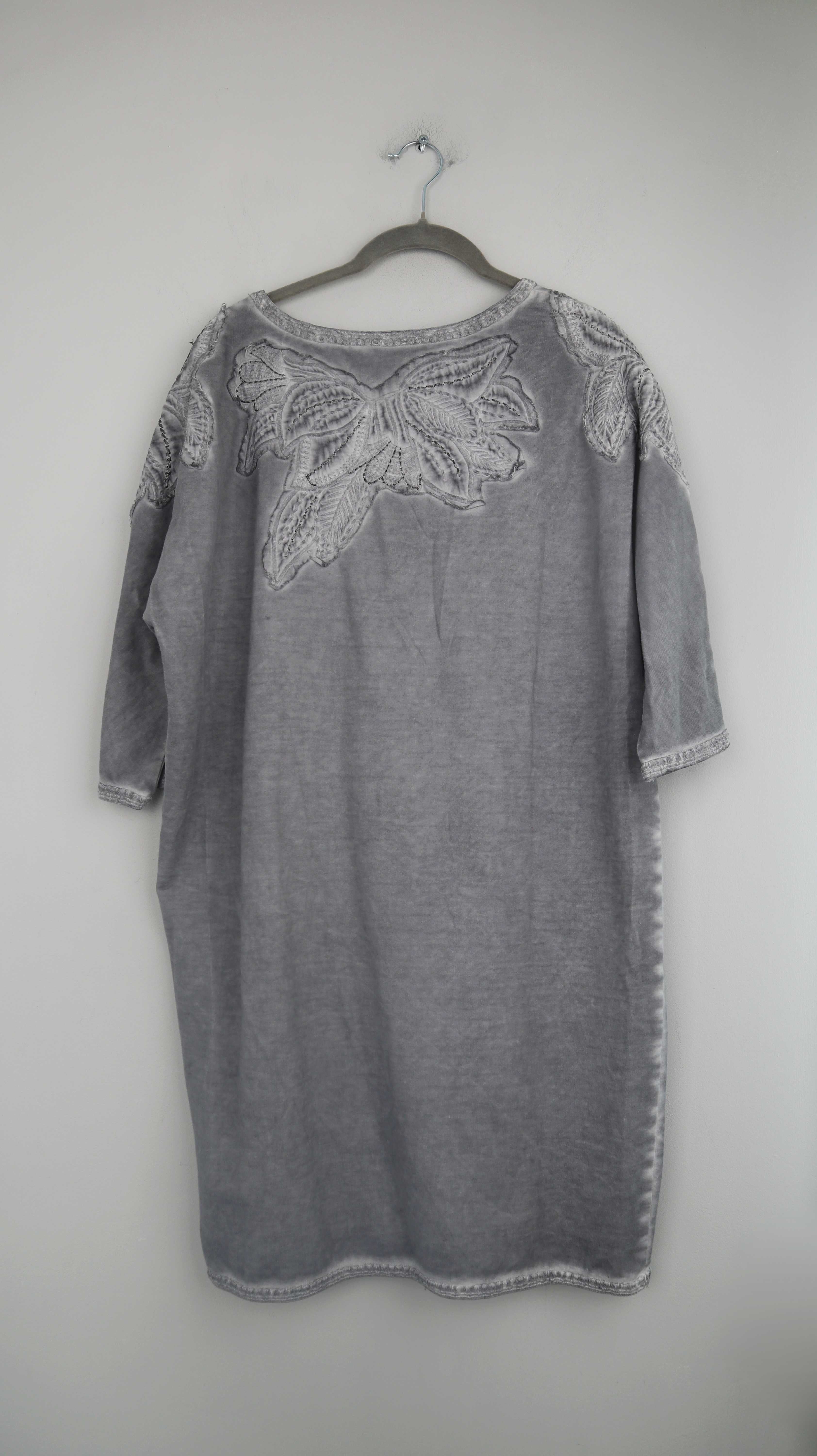 Culture Kleid Grau Neu 38 M Midi Midikleid bestickt Oberteil Shirtkleid