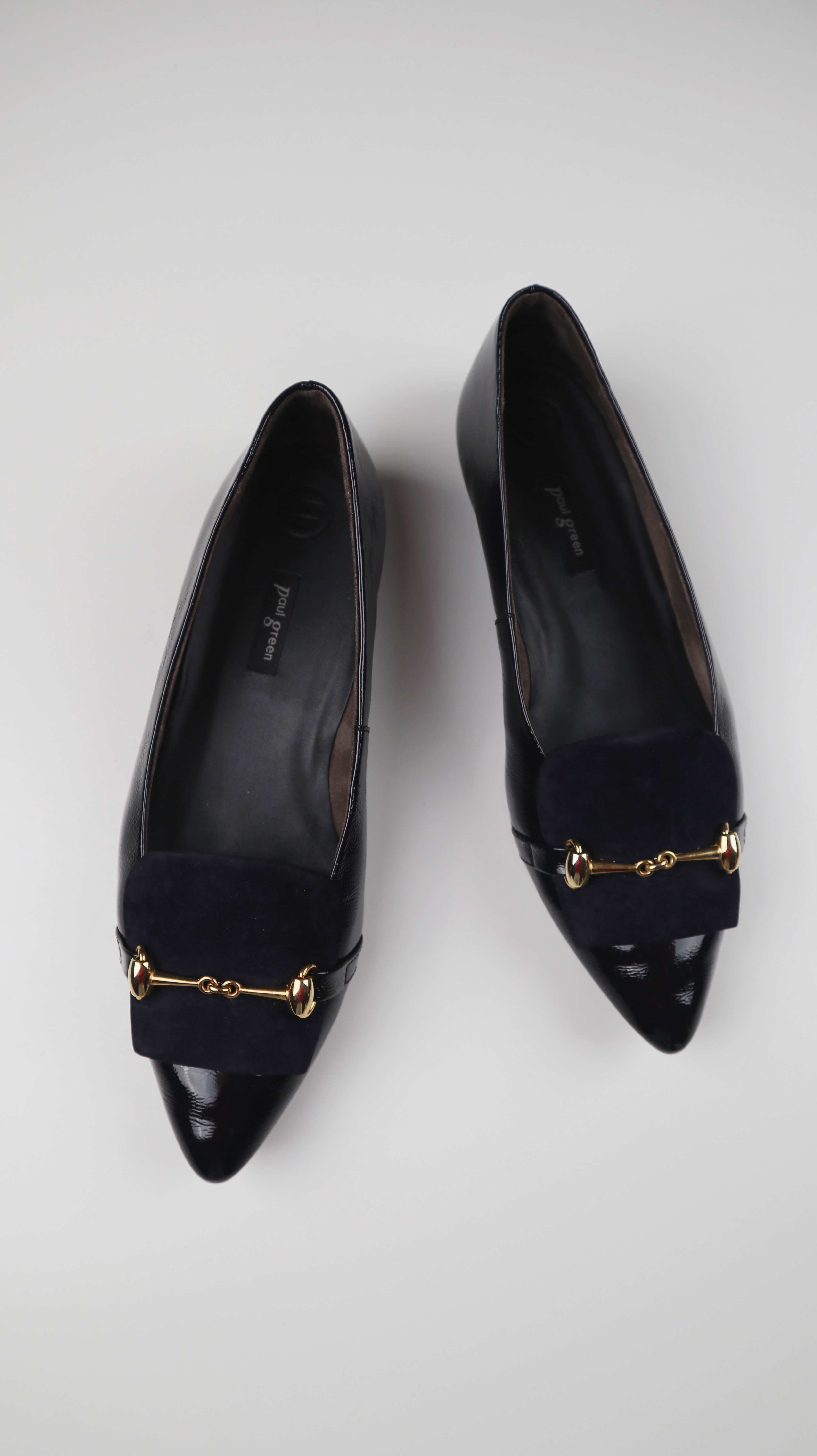 Paul Green Ballerina 39 Lackleder Schwarz Gold Loafer Slipper Ballerinas