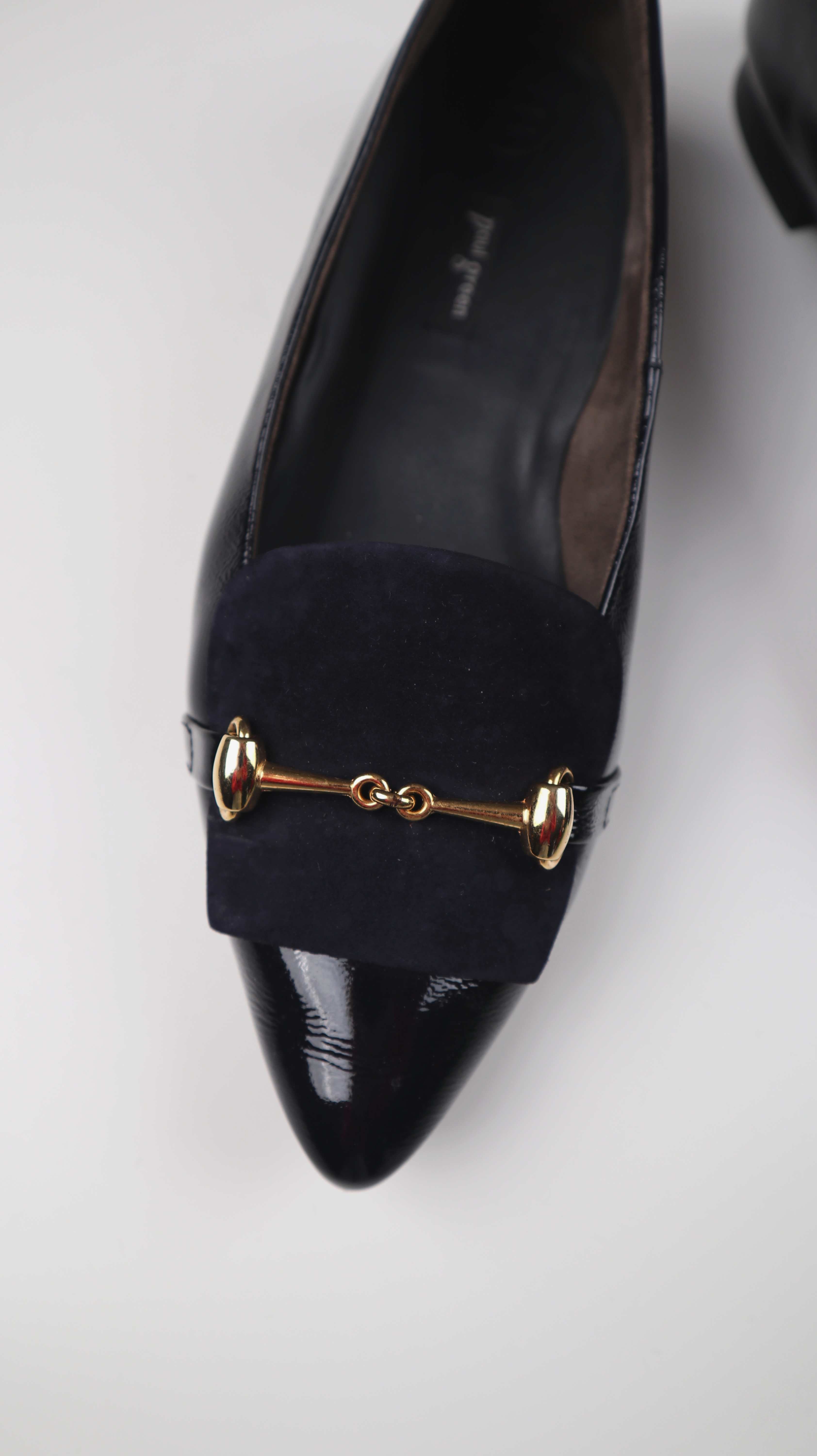 Paul Green Ballerina 39 Lackleder Schwarz Gold Loafer Slipper Ballerinas