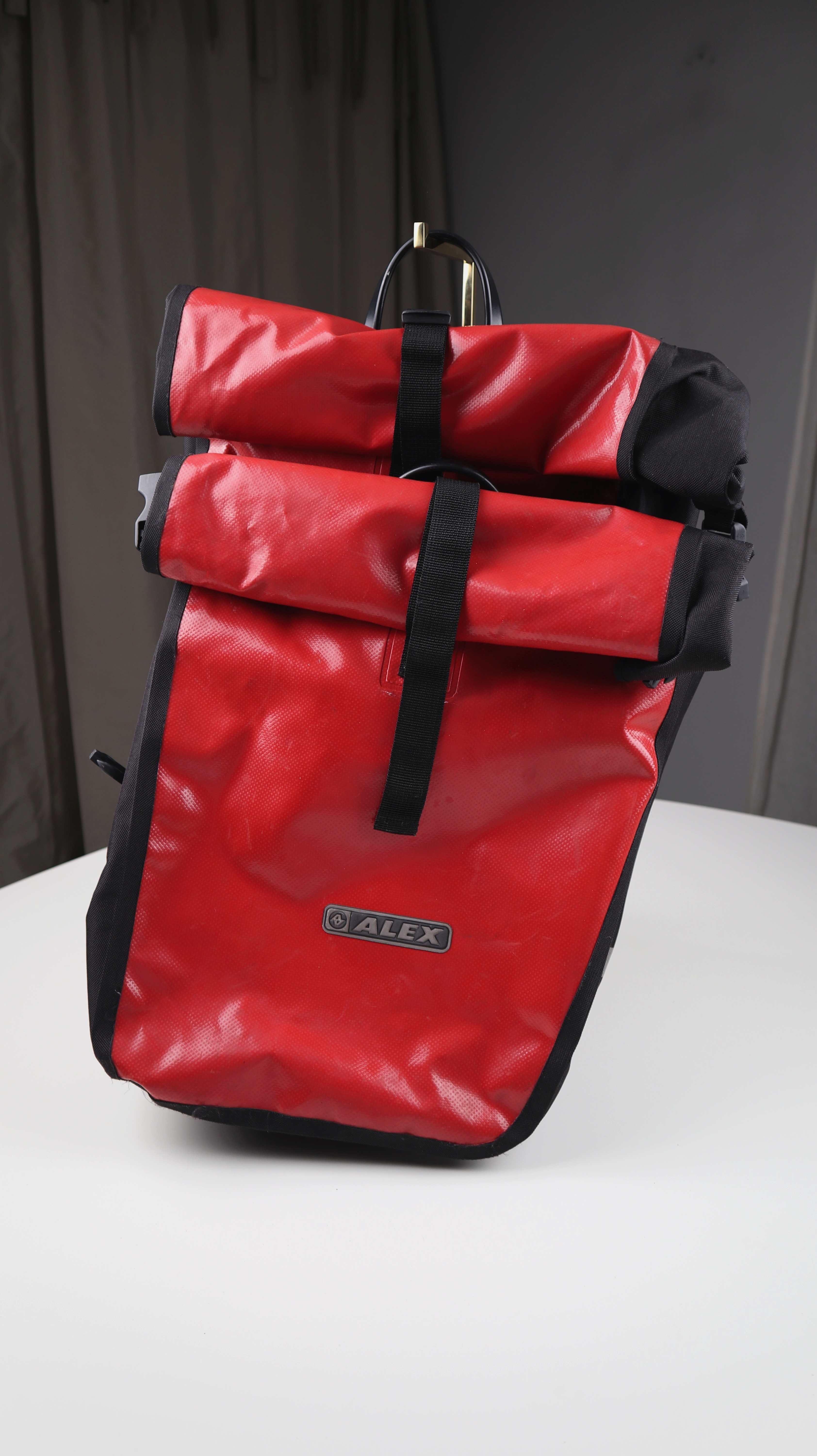 Alex Satteltaschen Fahrradtaschen Set rot schwarz Planentaschen Gepäckträgertaschen