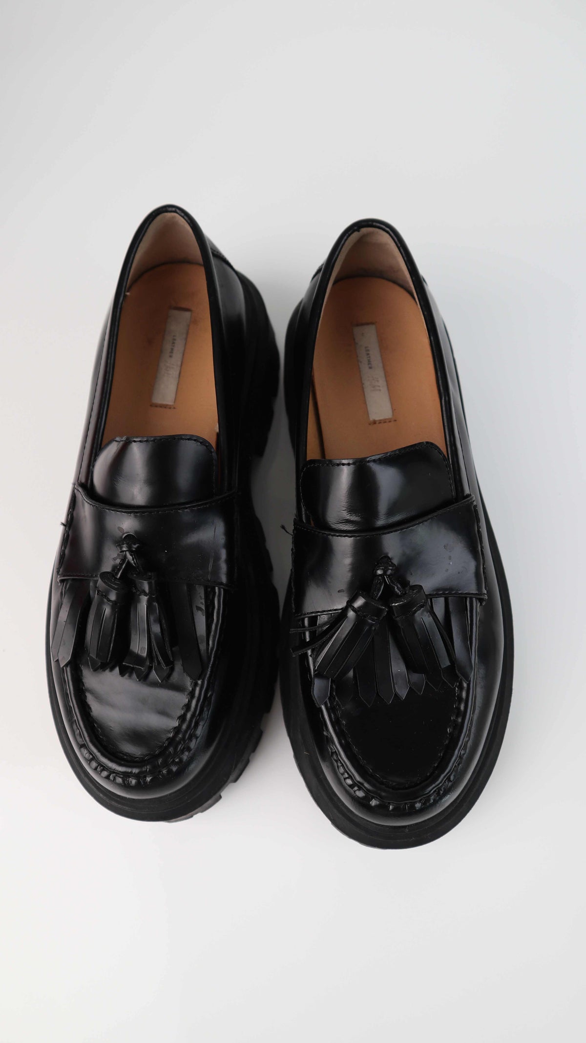 H&M Mokassins schwarz 39 Loafer Leder Slipper Chunky