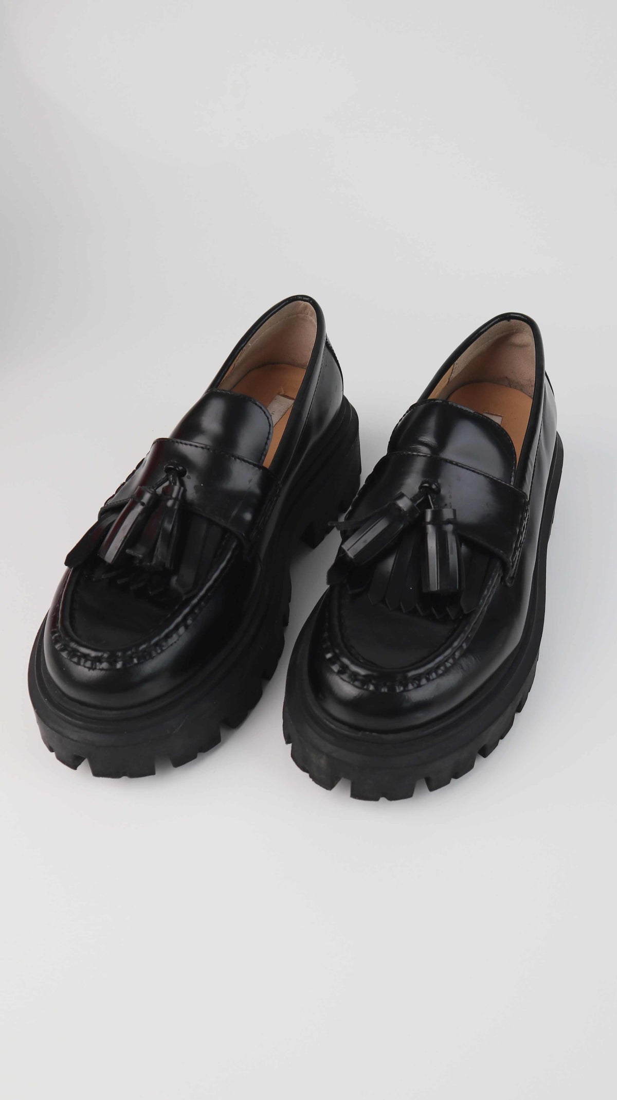 H&M Mokassins schwarz 39 Loafer Leder Slipper Chunky