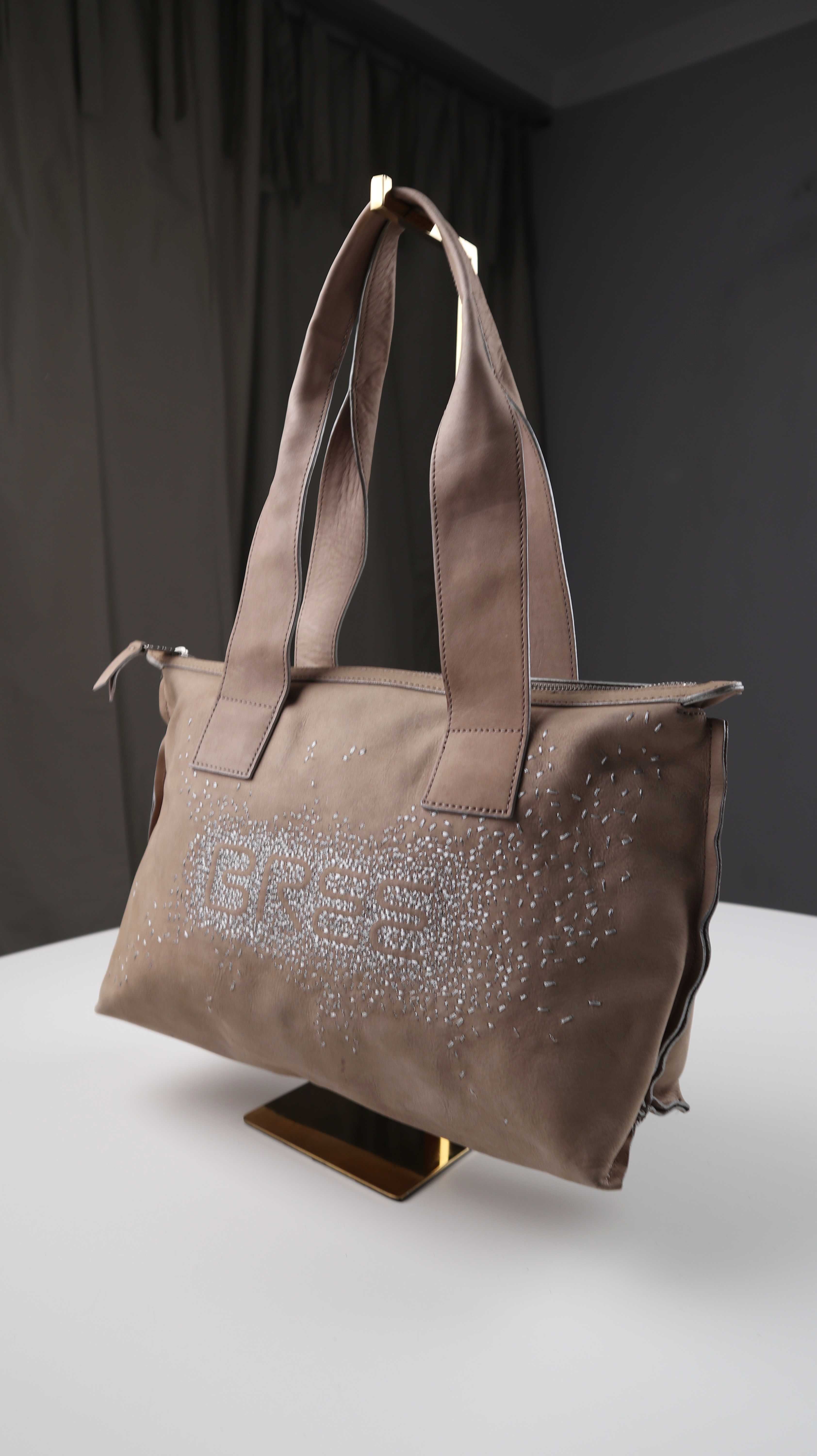 Bree Tasche Ledertasche Handtasche braun Schultertasche Shopper Silber