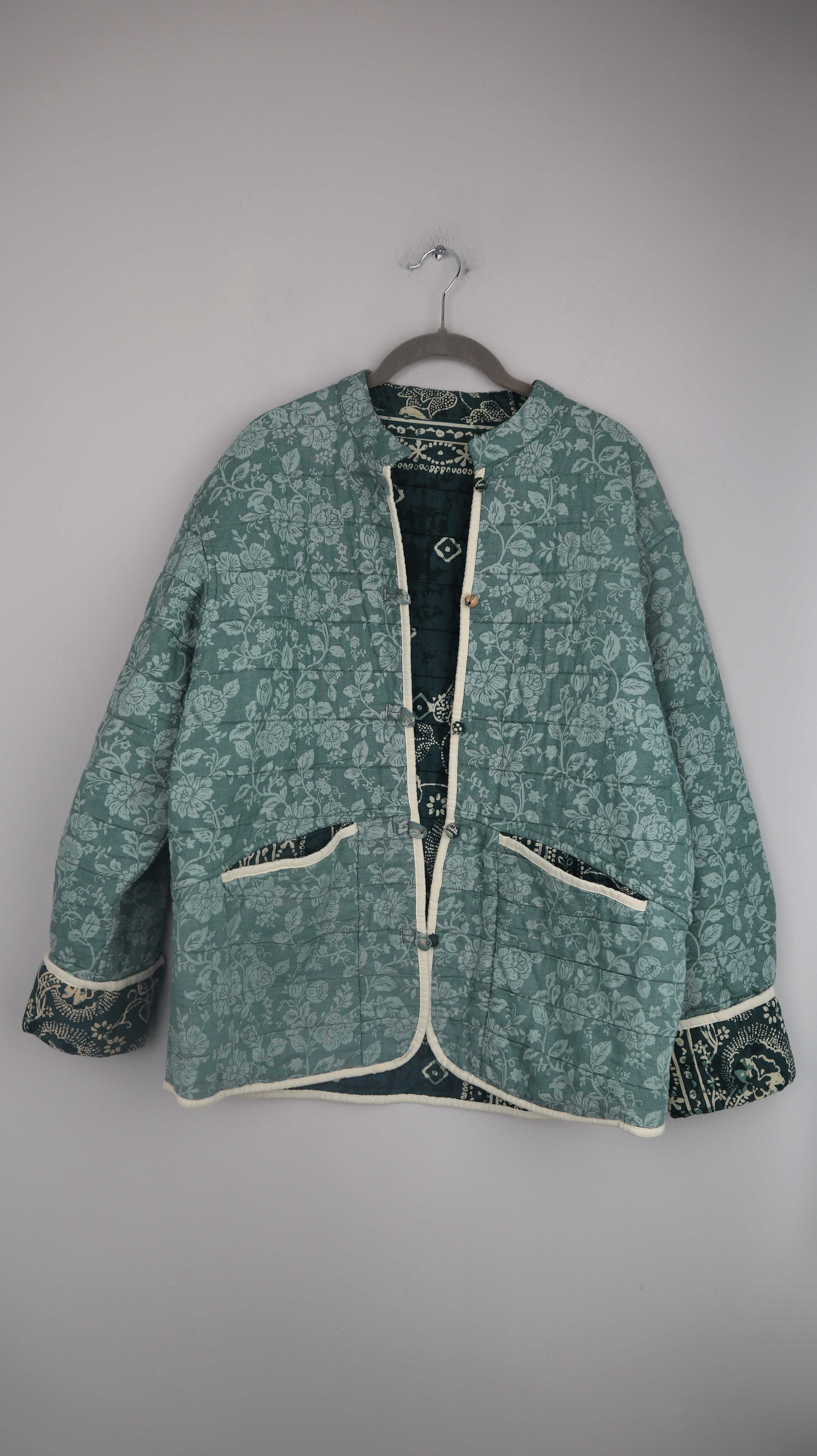 Zara Wendejacke Grün Paisley Steppjacke Hellgrün XS S Indisch Hippie