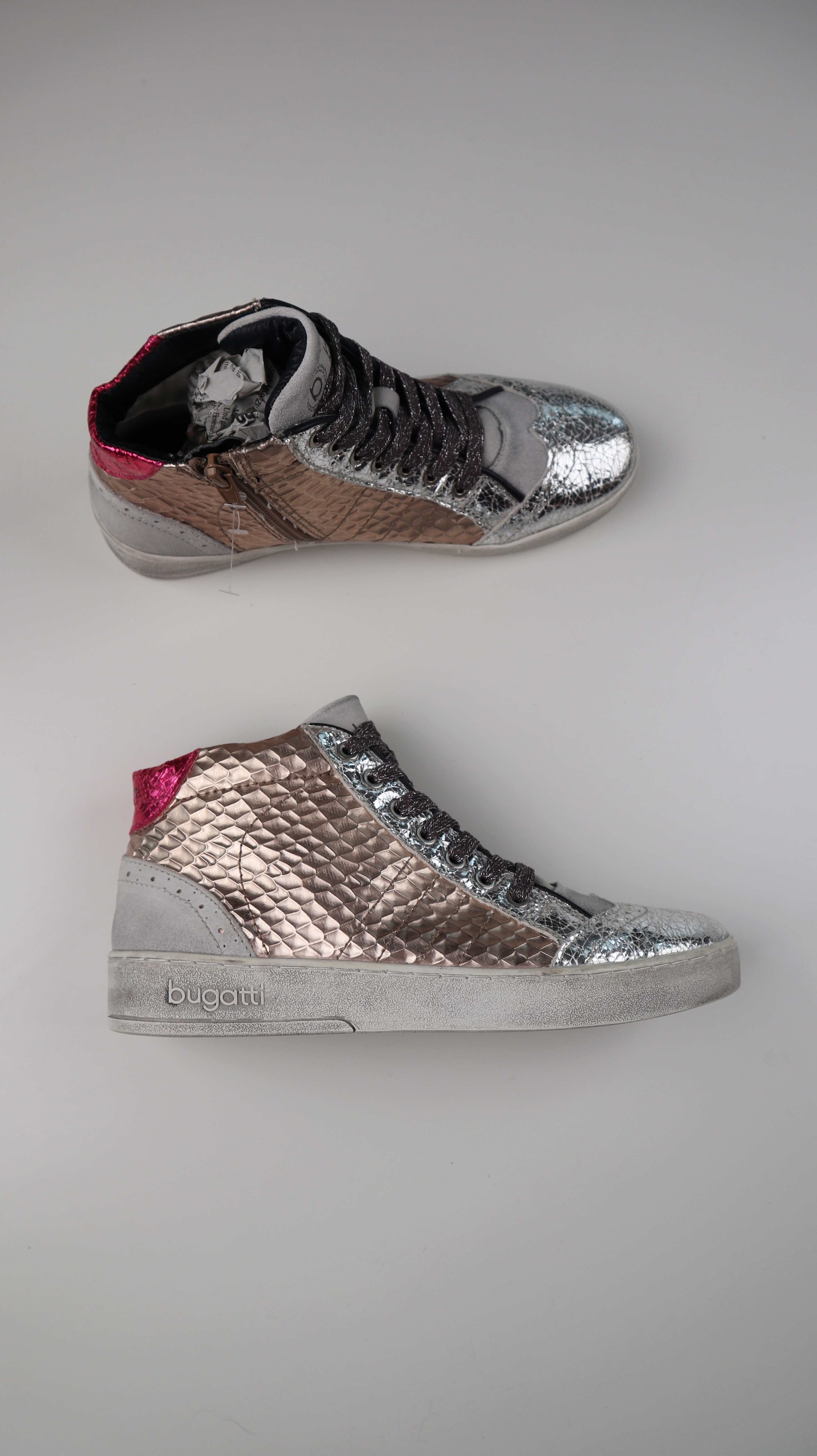 Bugatti Sneaker Turnschuhe 38 Silber Metallic rosa high