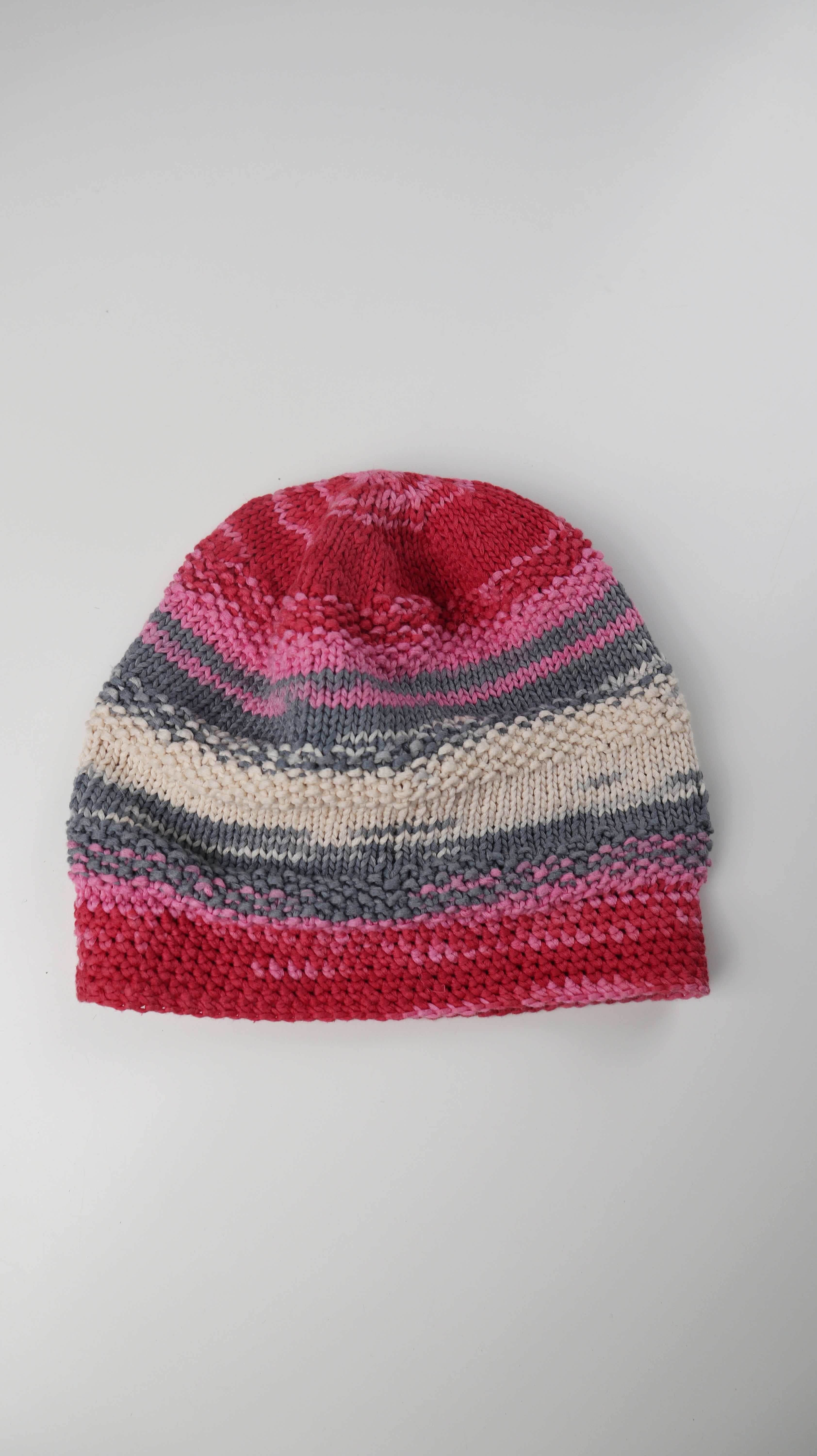 Mütze Baumwolle Strickmütze rosa rot Ballonmütze gestreift handmade
