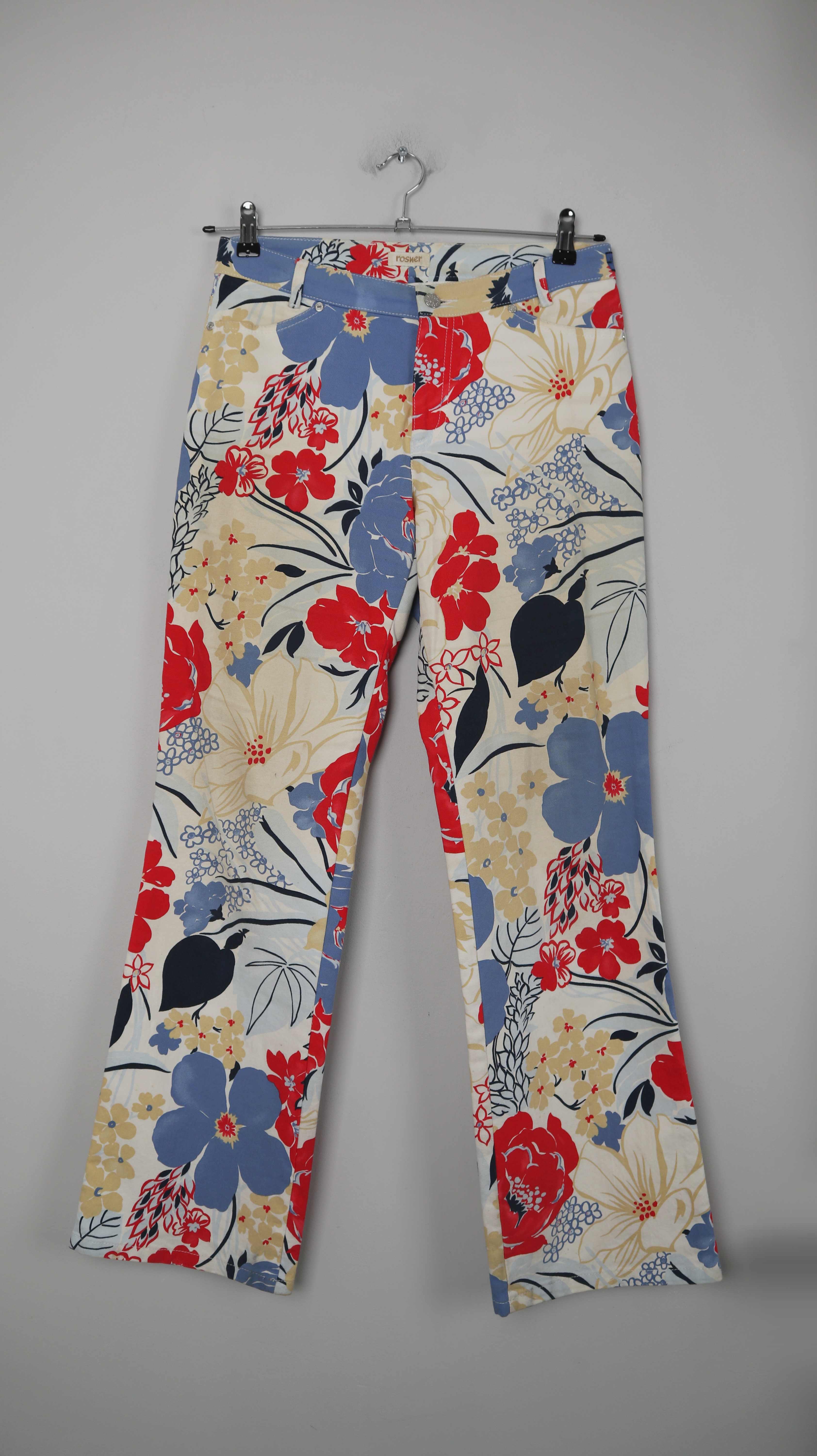 Rosner Hose bunt 38 M flared Blumen bedruckt Muster rot blau