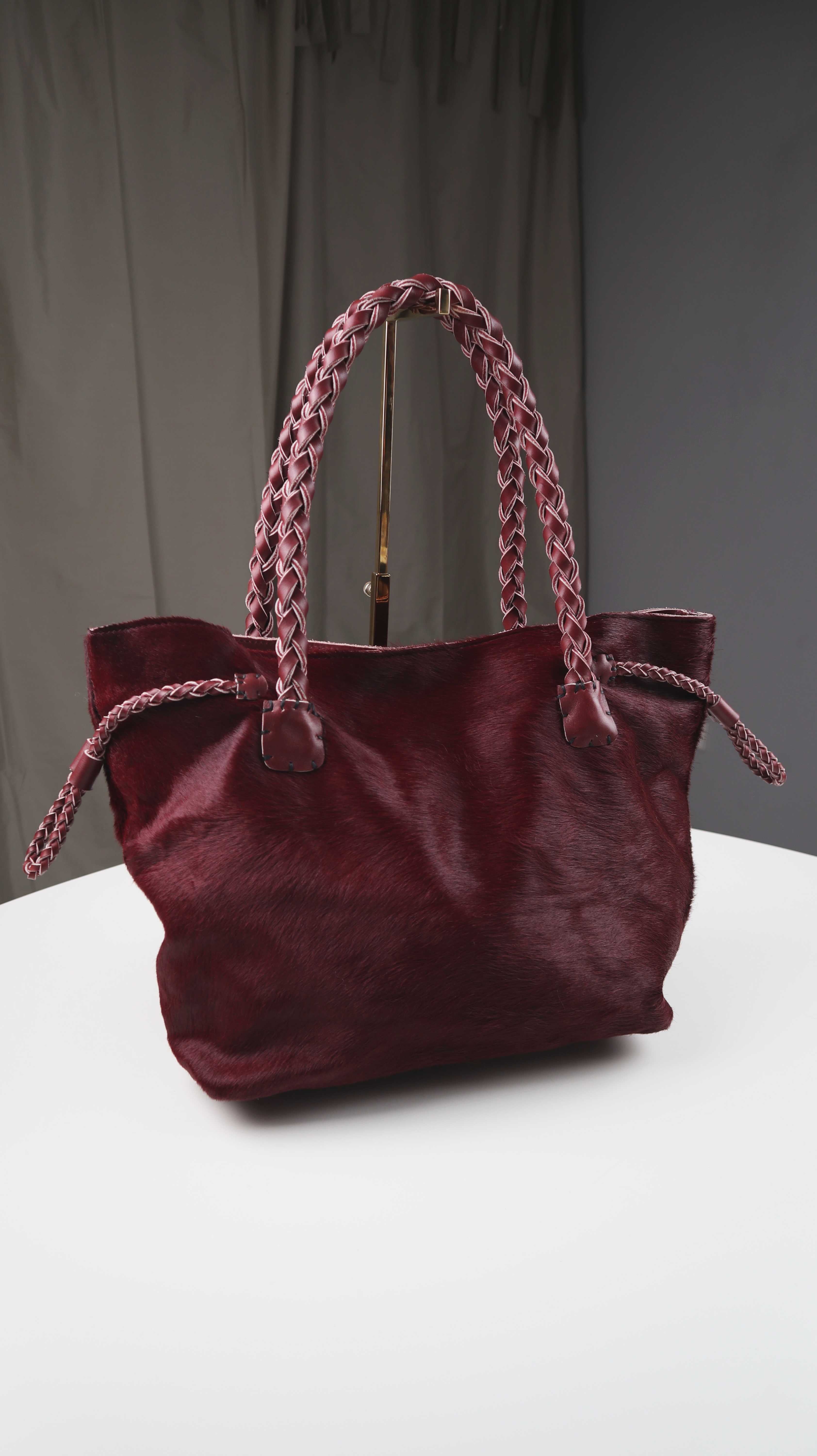 Made in Italy Tasche rot Felltasche weinrot dunkelrot Shopper Schultertasche