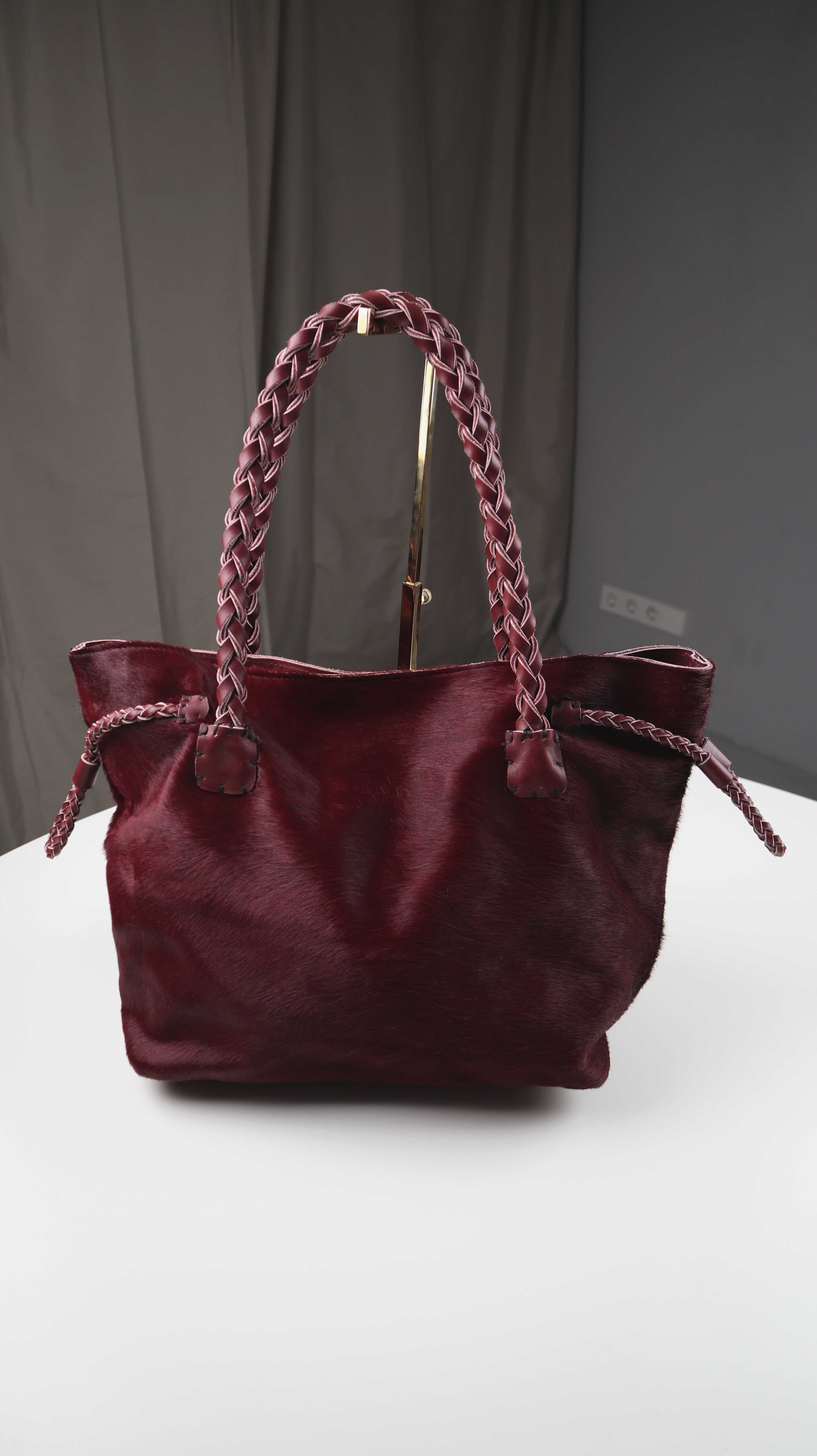 Made in Italy Tasche rot Felltasche weinrot dunkelrot Shopper Schultertasche