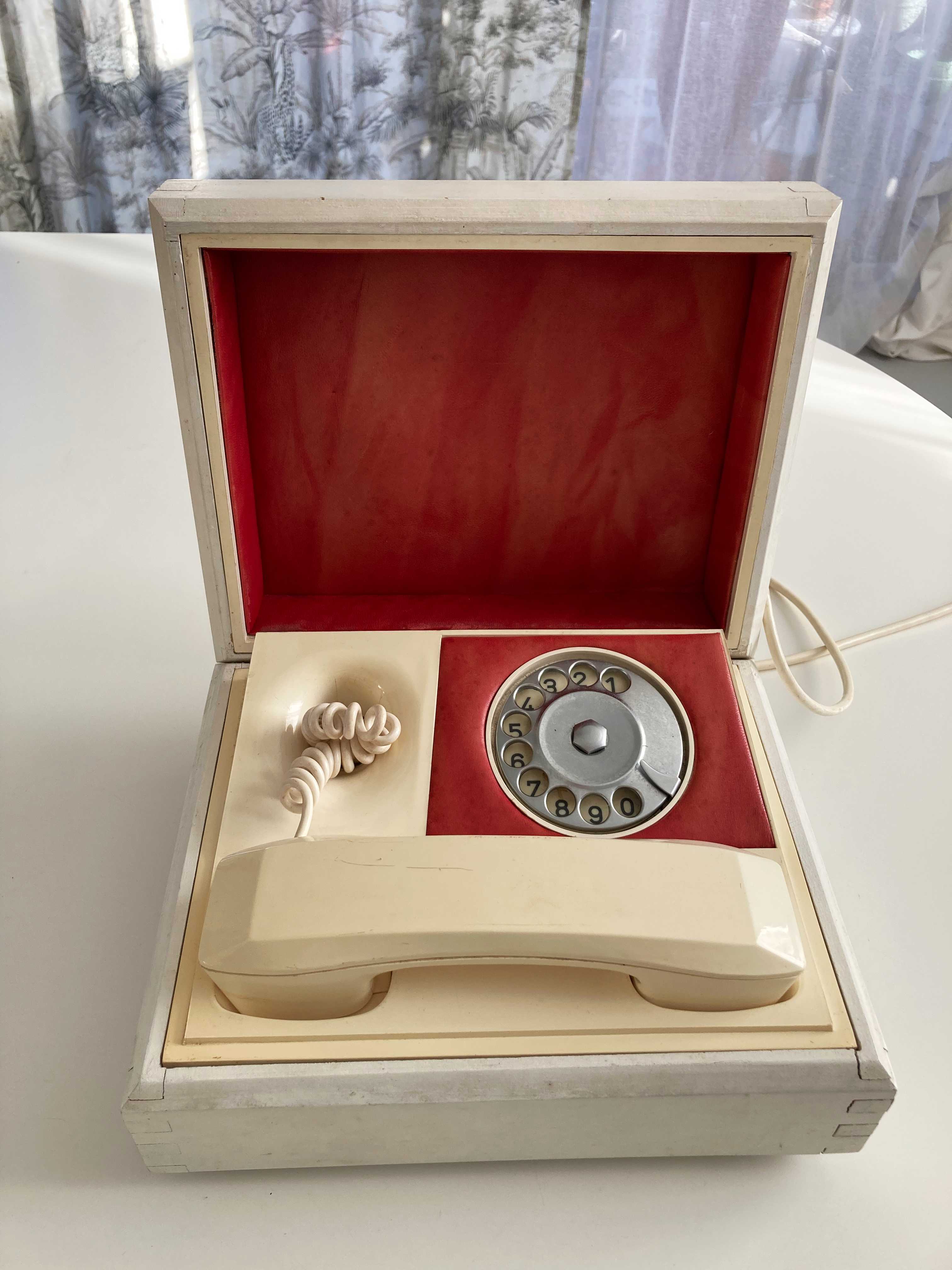 Retro Telefon Telefonbox Weiß 50er schwedisch Kabeltelefon Holzbox