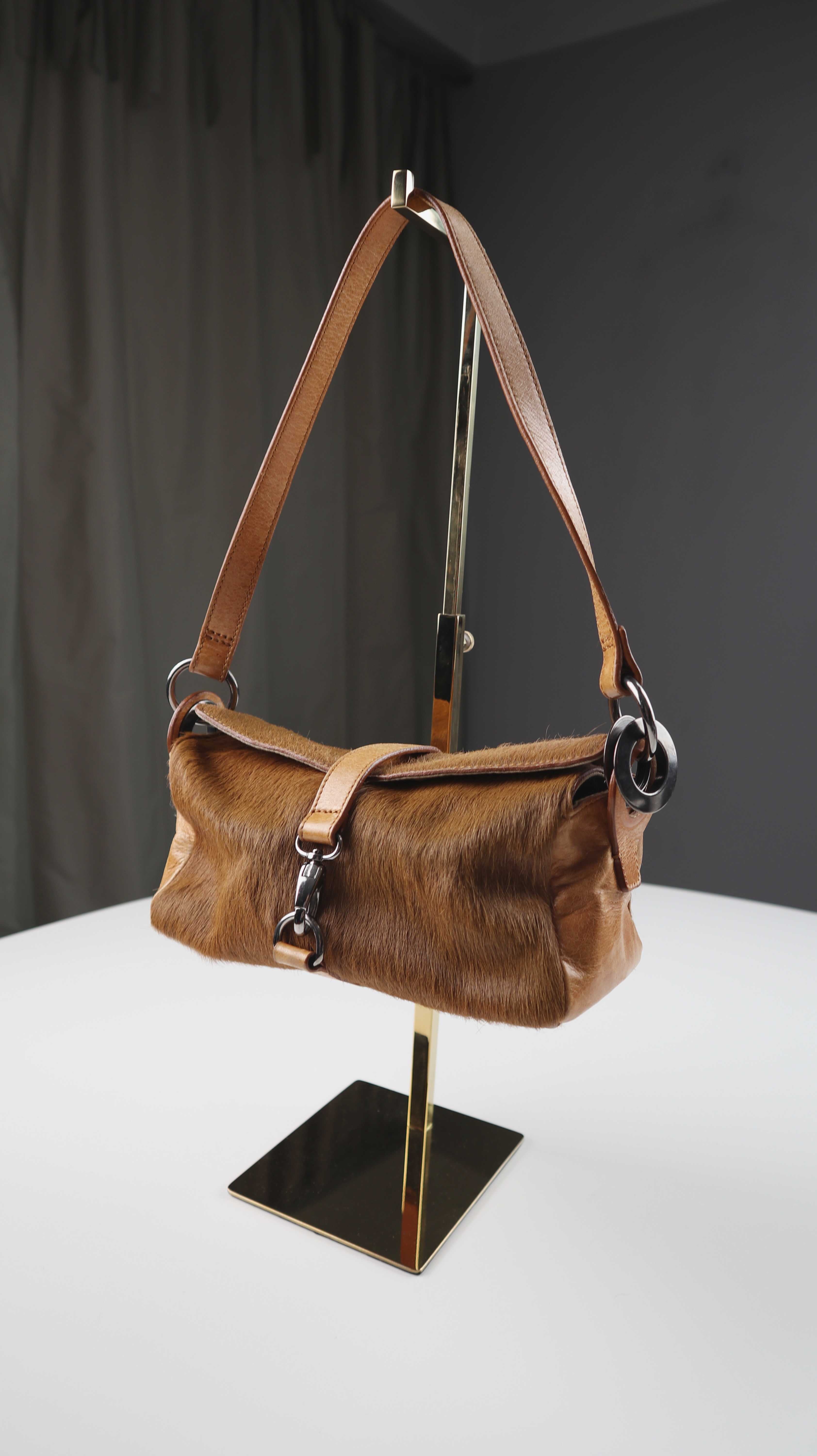 Stefanel Tasche Fell Braun Baguette Bag Schultertasche Abendtasche Handtasche