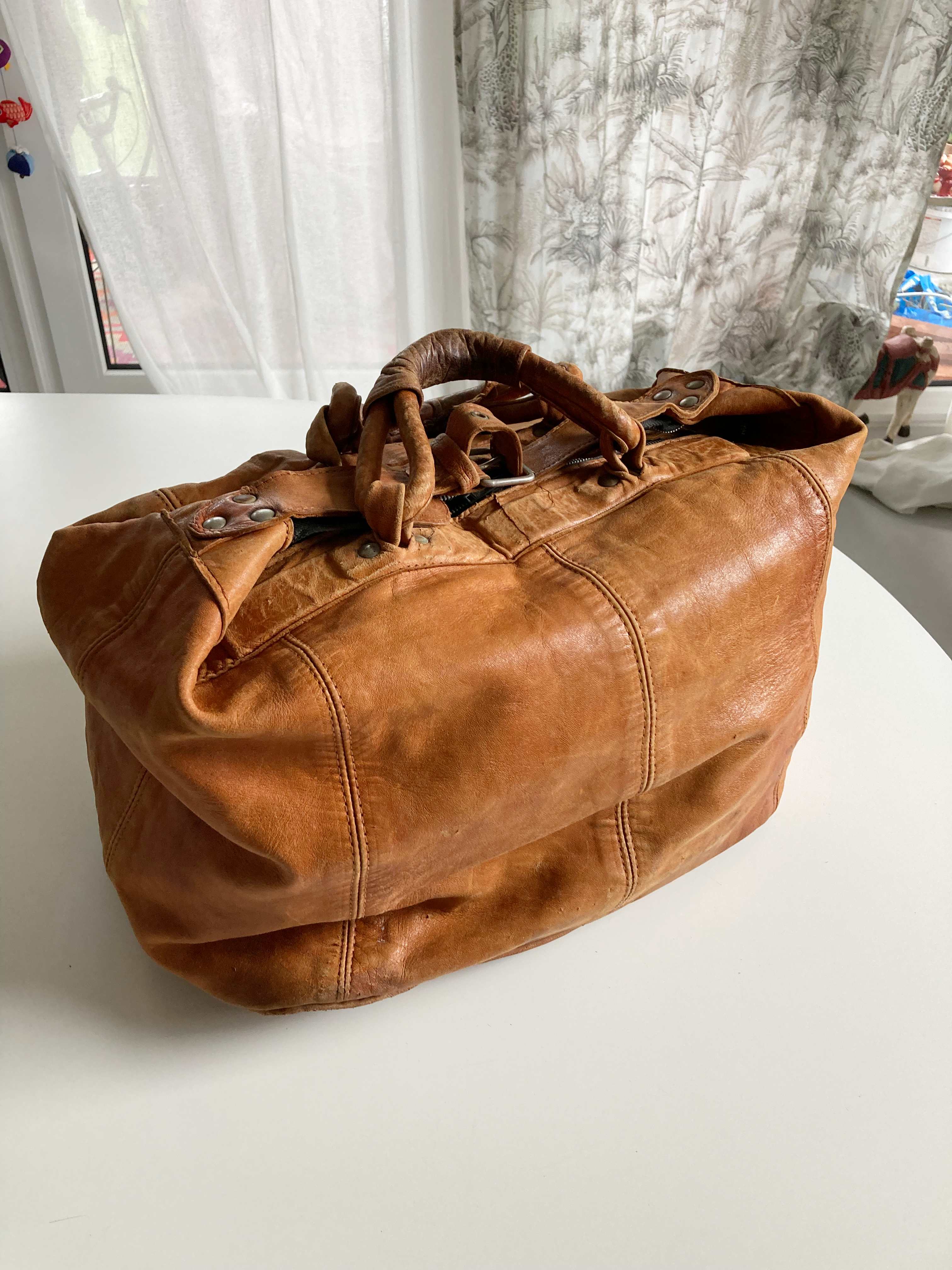 True Vintage Reisetasche braun Ledertasche Leder Shopper Cognac