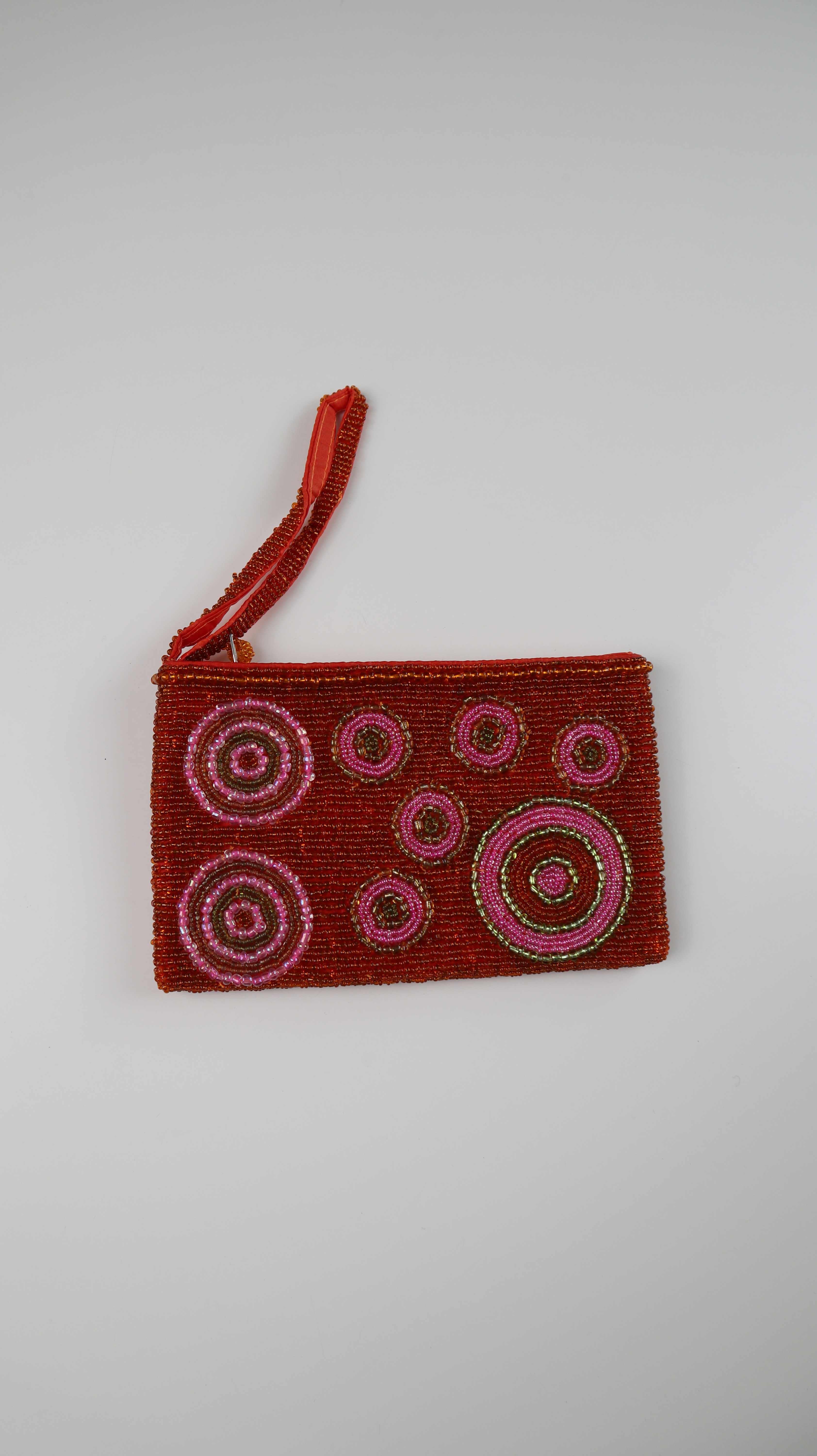 Etuitasche Etui Tasche Perlen bestickt Orange Rosa Bohemian Täschen
