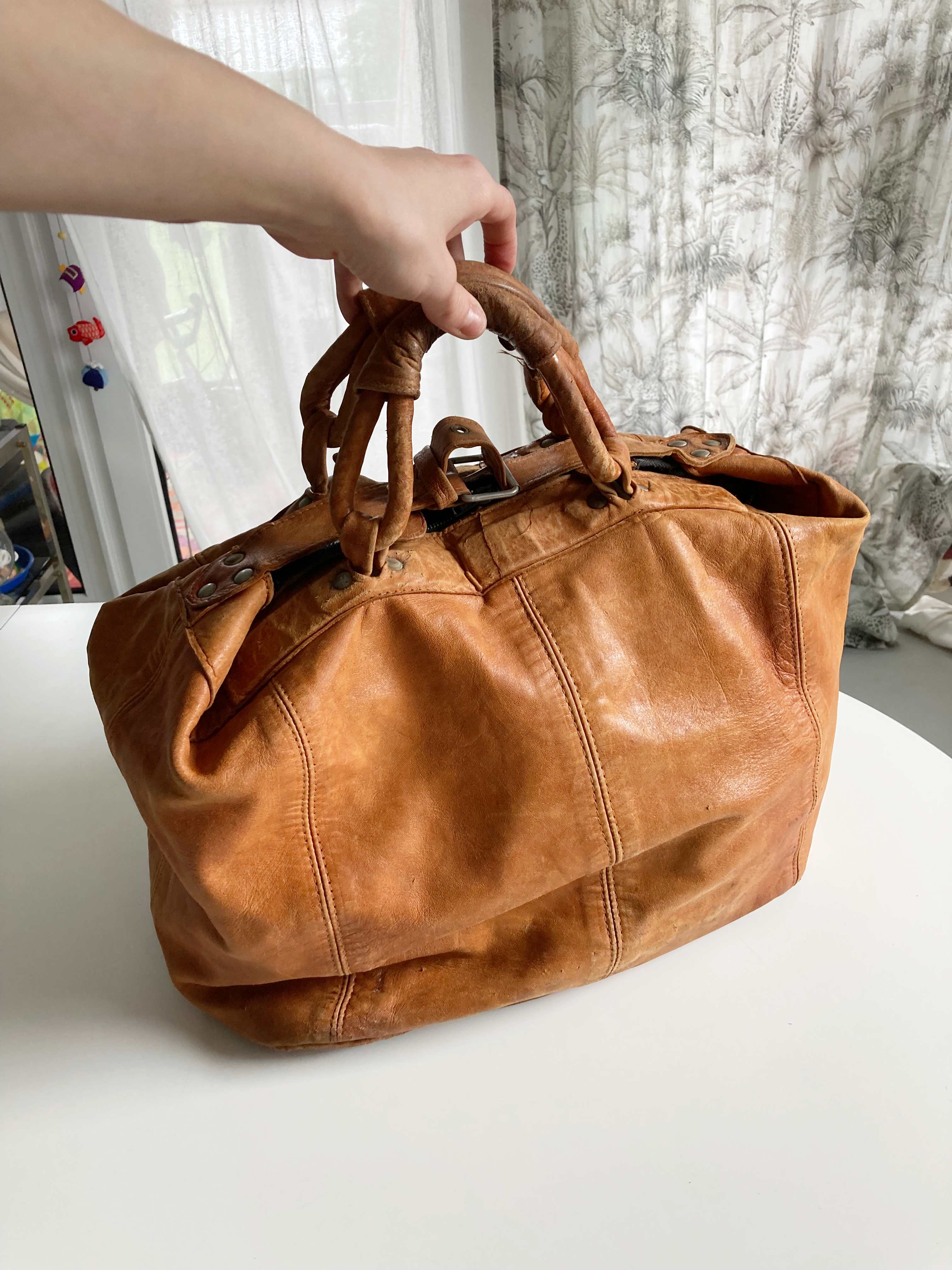 True Vintage Reisetasche braun Ledertasche Leder Shopper Cognac