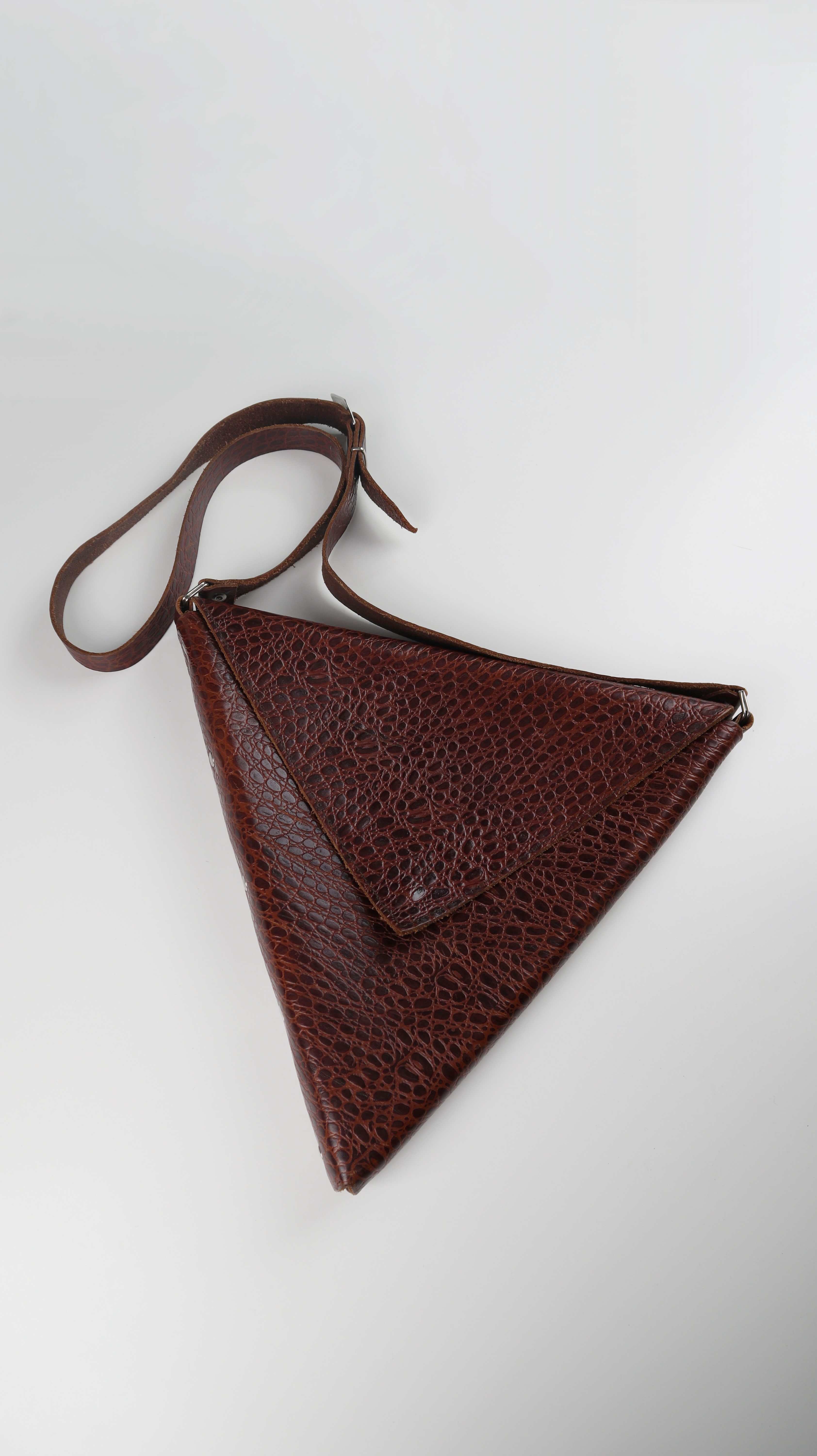Origami Ledertasche Dreieck Braun Tasche Umhängetasche geometrisch