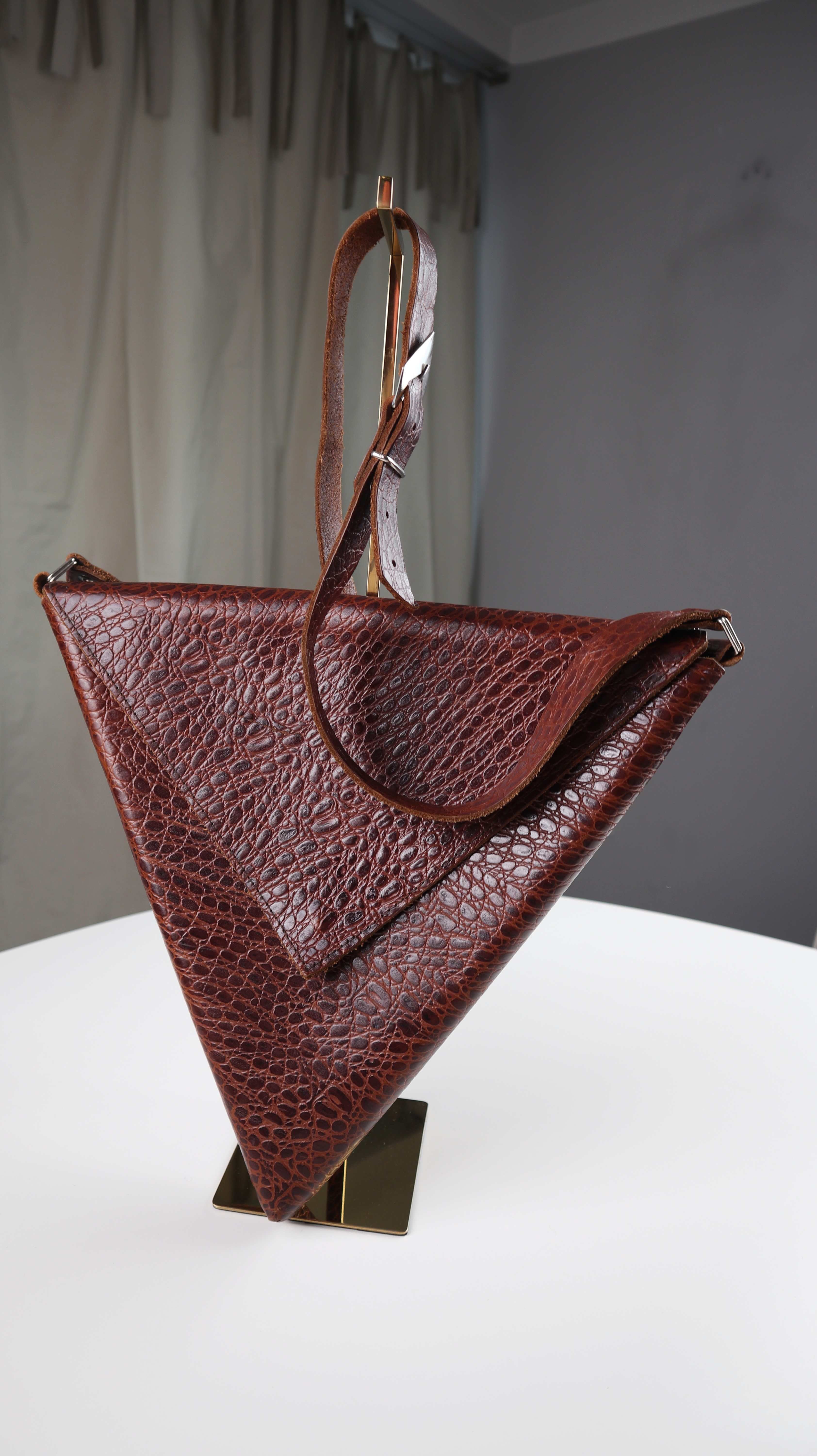 Origami Ledertasche Dreieck Braun Tasche Umhängetasche geometrisch