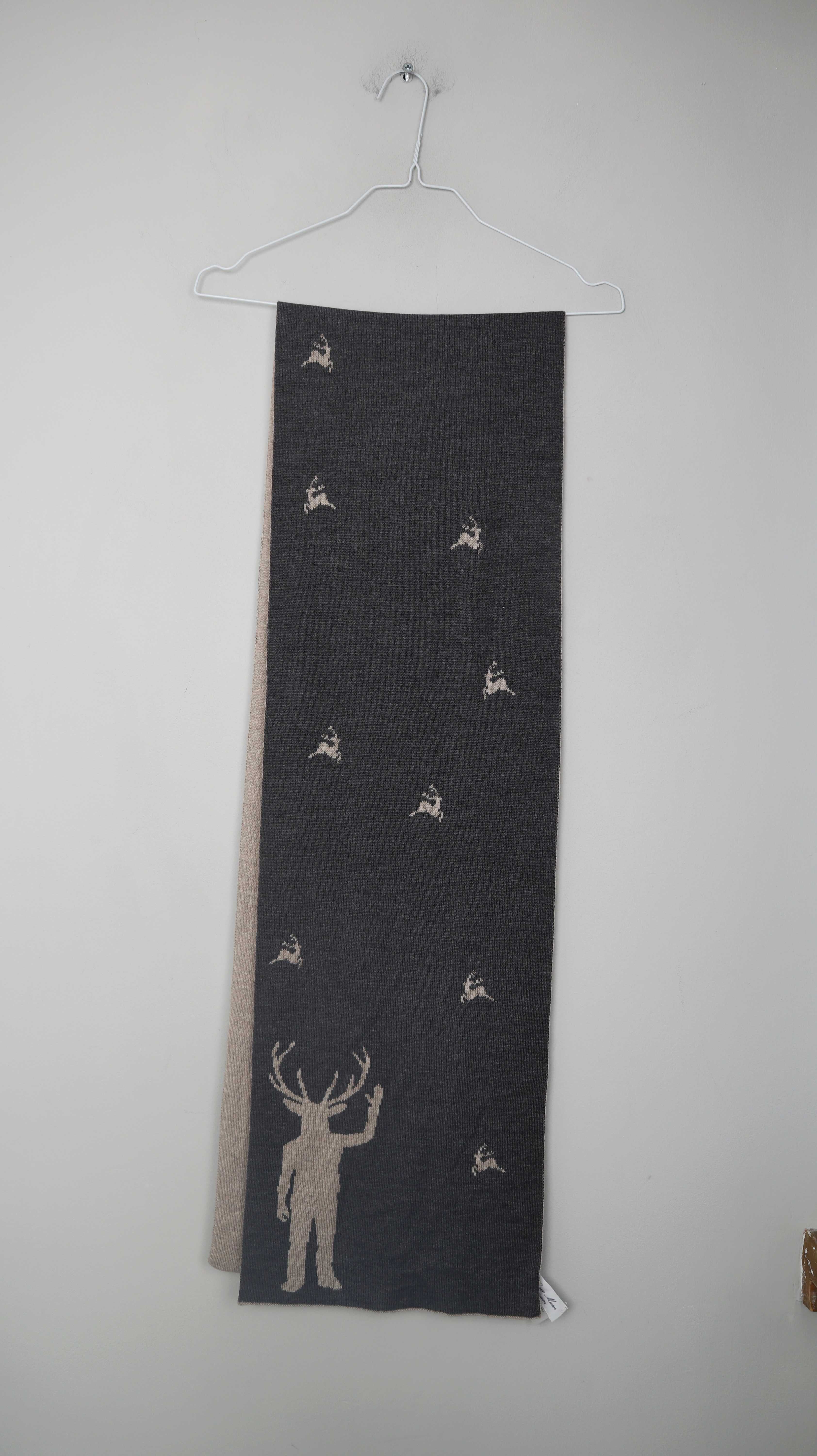 Georg Maier Schal Grau Beige Winterschal Hirsch Wolle Wollschal Tuch