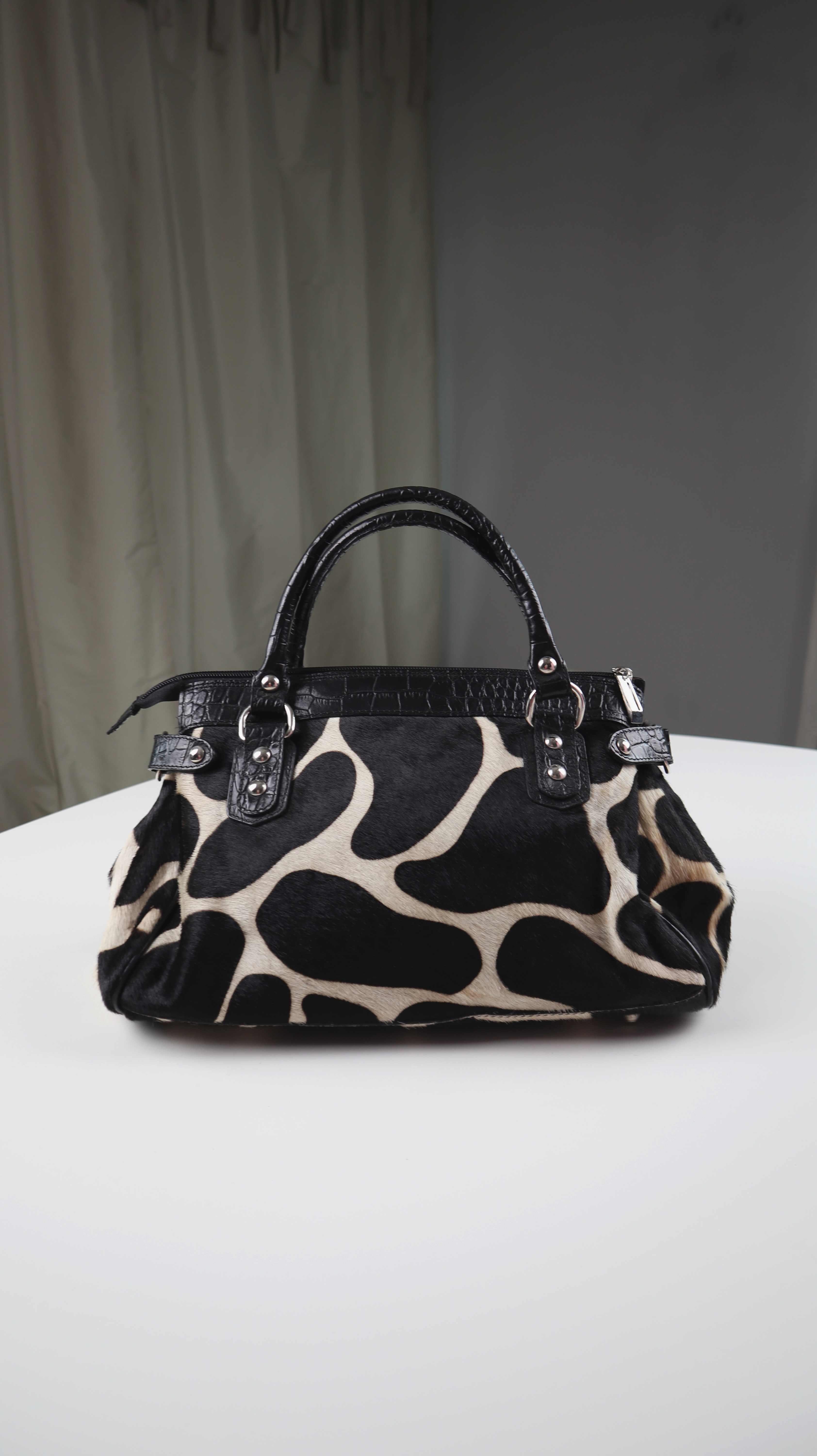 Made in Italy Tasche Handtasche Schwarz Weiß Kuhmuster Kuhfell