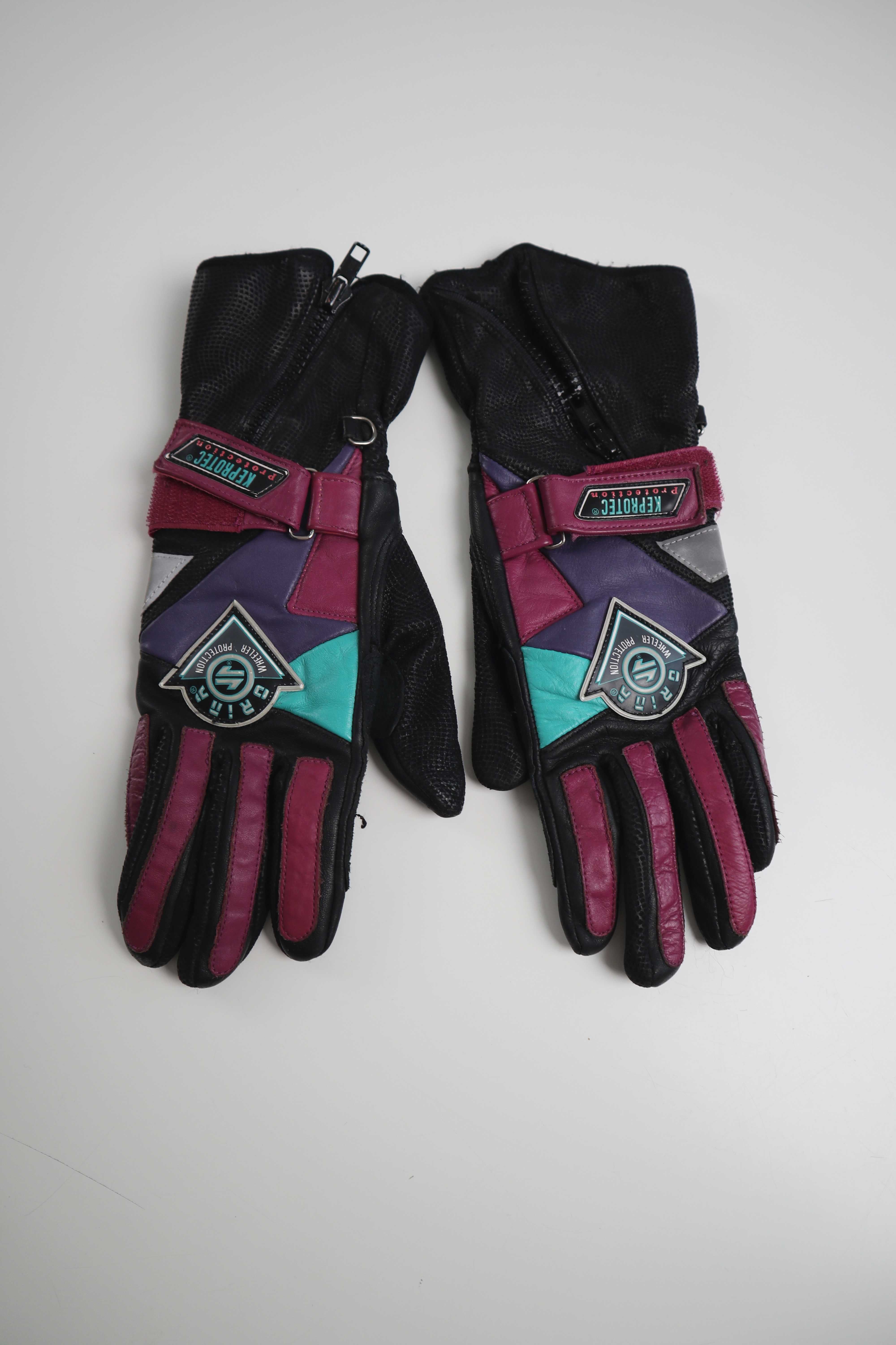 True Vintage Handschuhe Lederhandschuhe Motorradhandschuhe Schwarz Lila