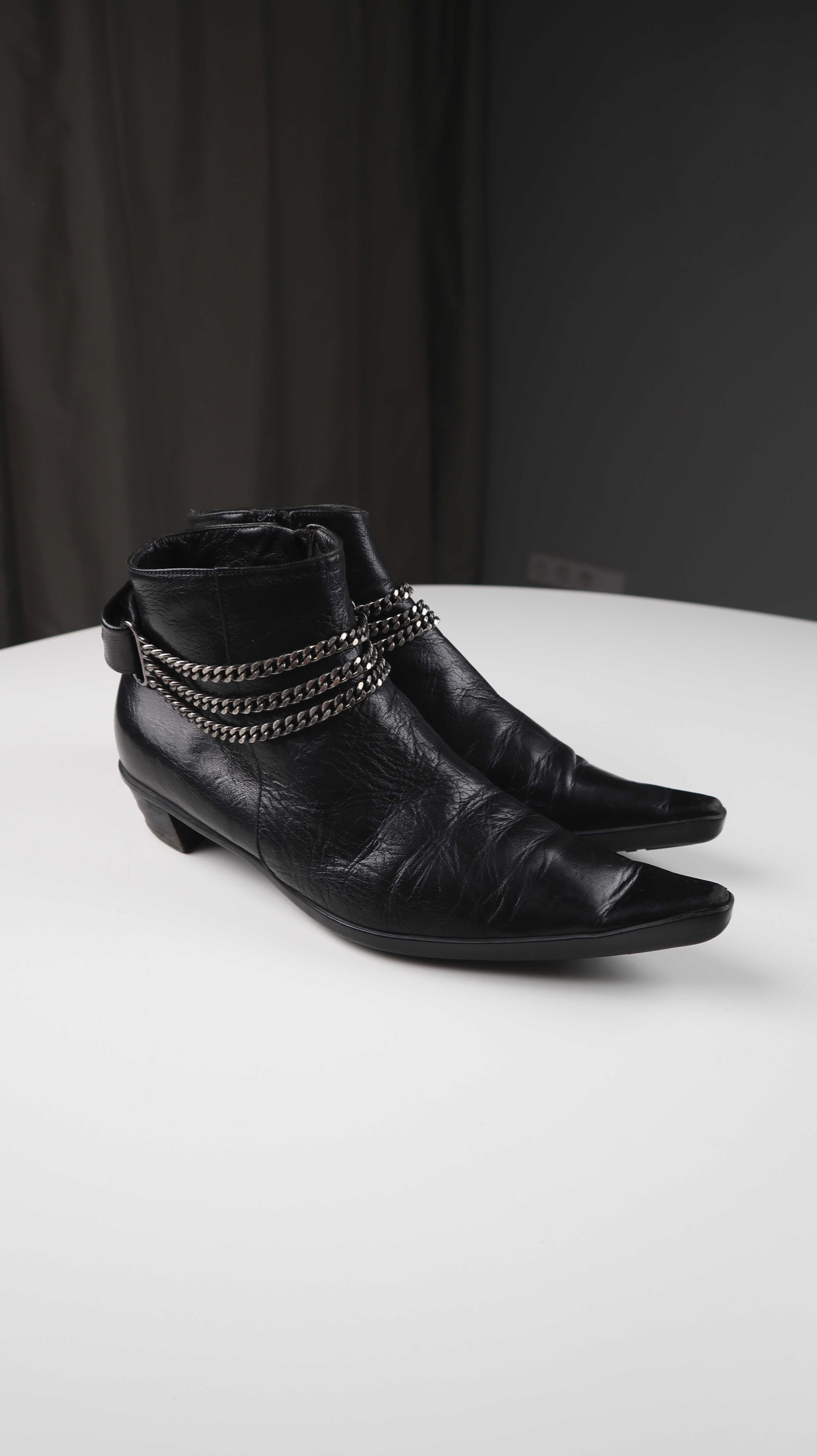 Dick Boons Stiefeletten Schwarz Leder 39 Spitz gerafft Stiefel