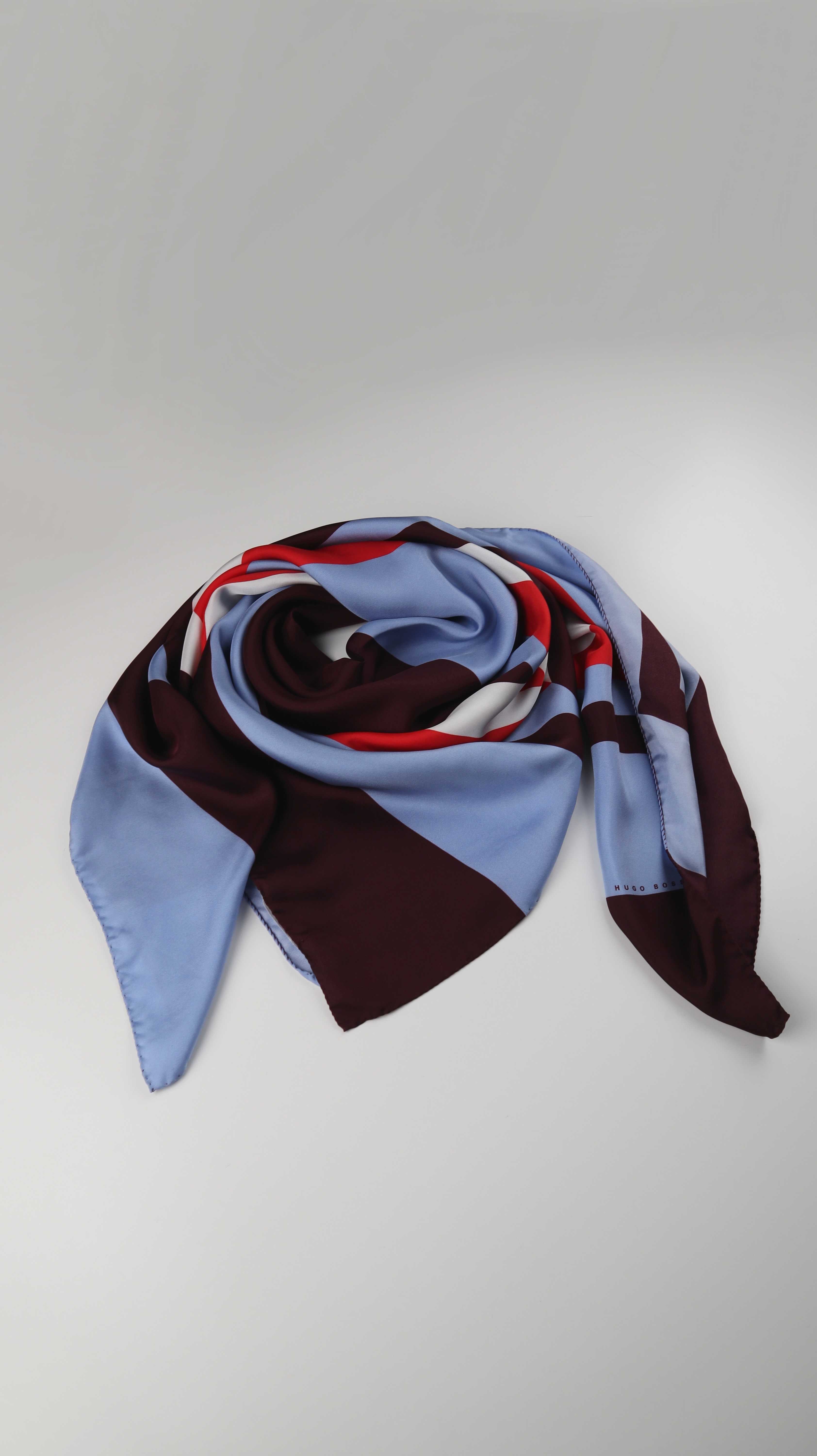 Hugo Boss Schal Tuch blau braun rot gestreift Maxituch Print Artwork