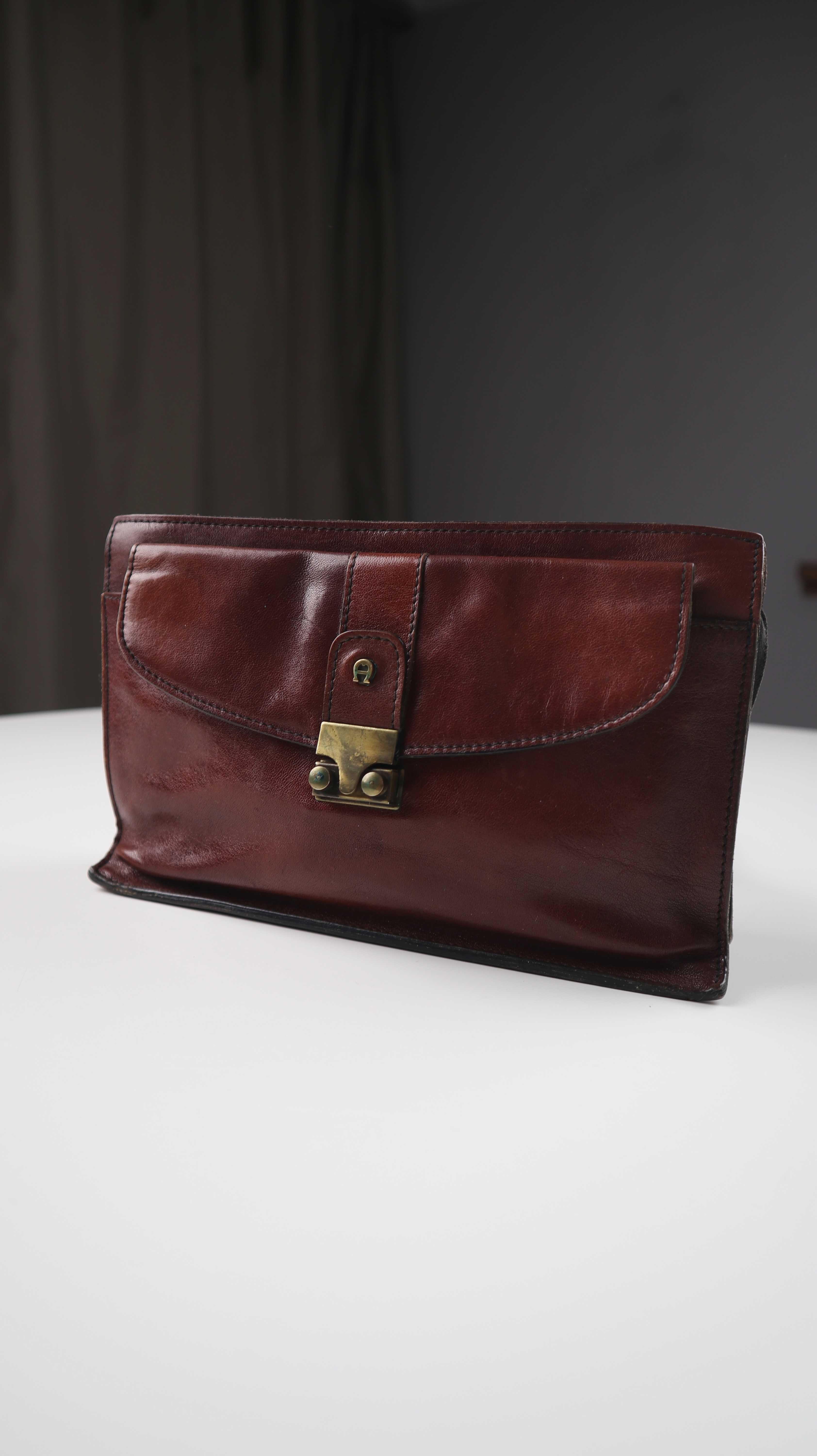 Etienne Aigner Clutch Tasche Braun Etui gold Ledertasche Bordeaux