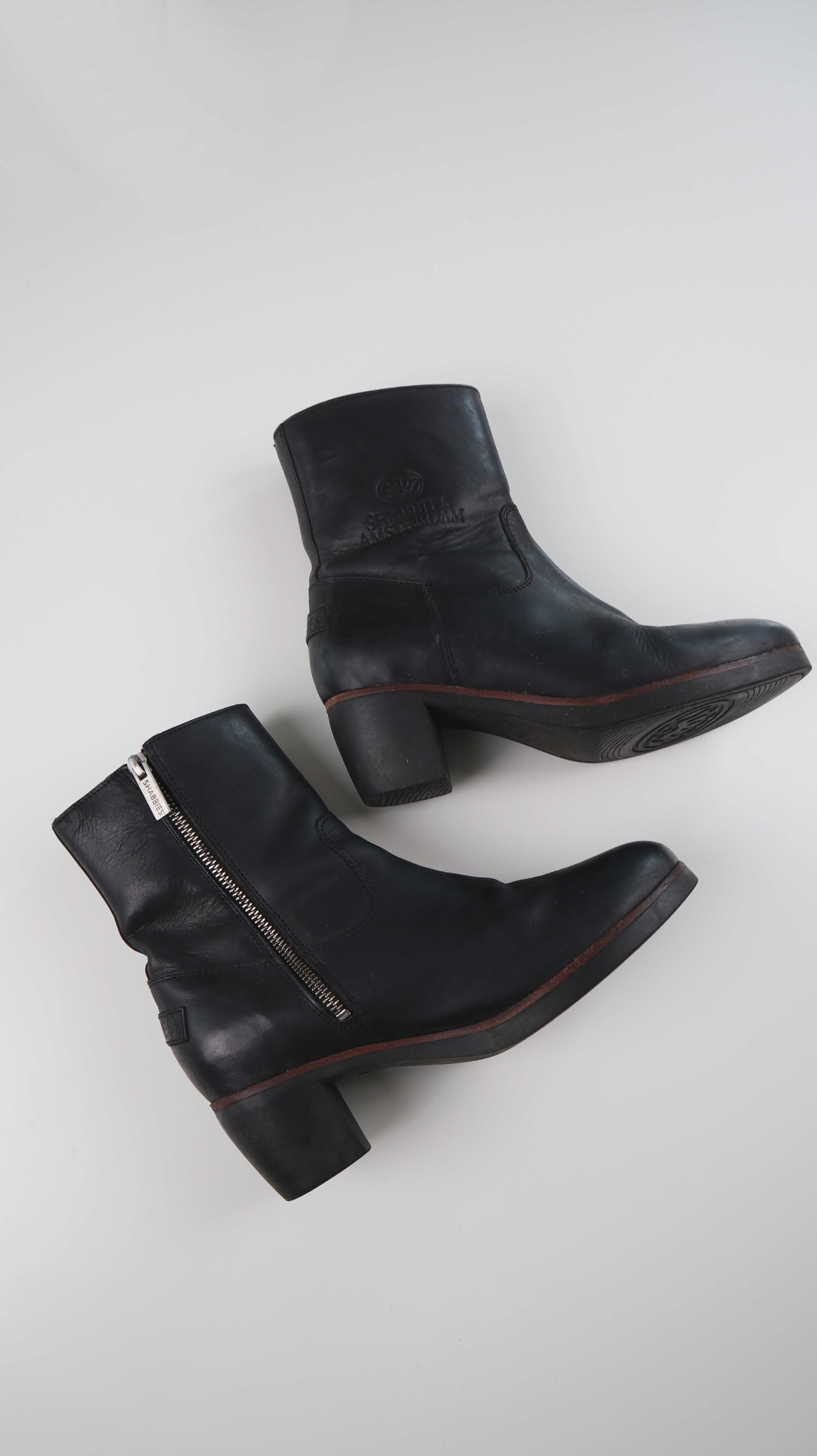 Shabbies Amsterdam Stiefel Stiefeletten Dunkelgrau 39 Grau Lederstiefel