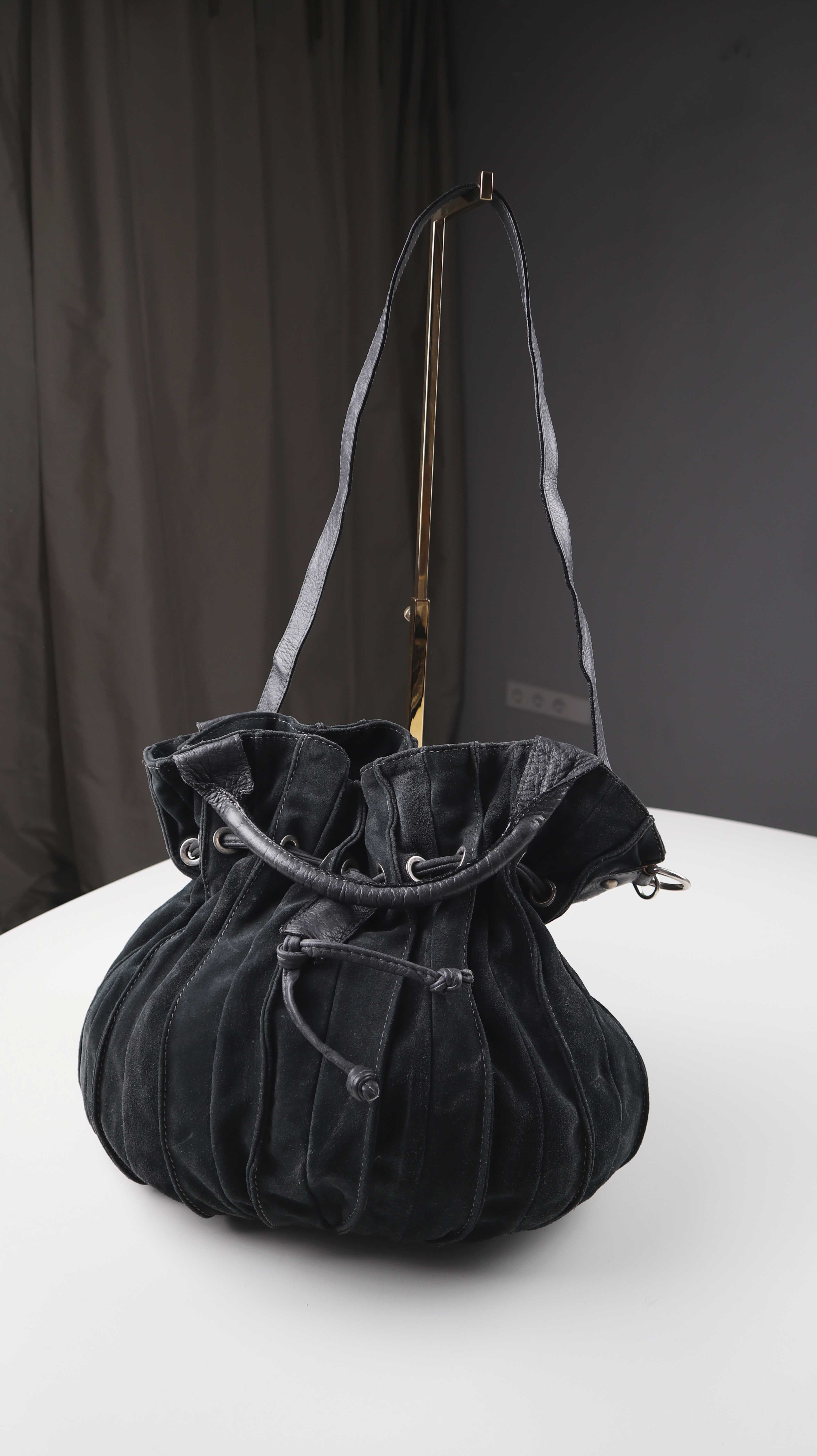 Shopper Tasche Beuteltasche Wildleder Schultertasche Grün Grau