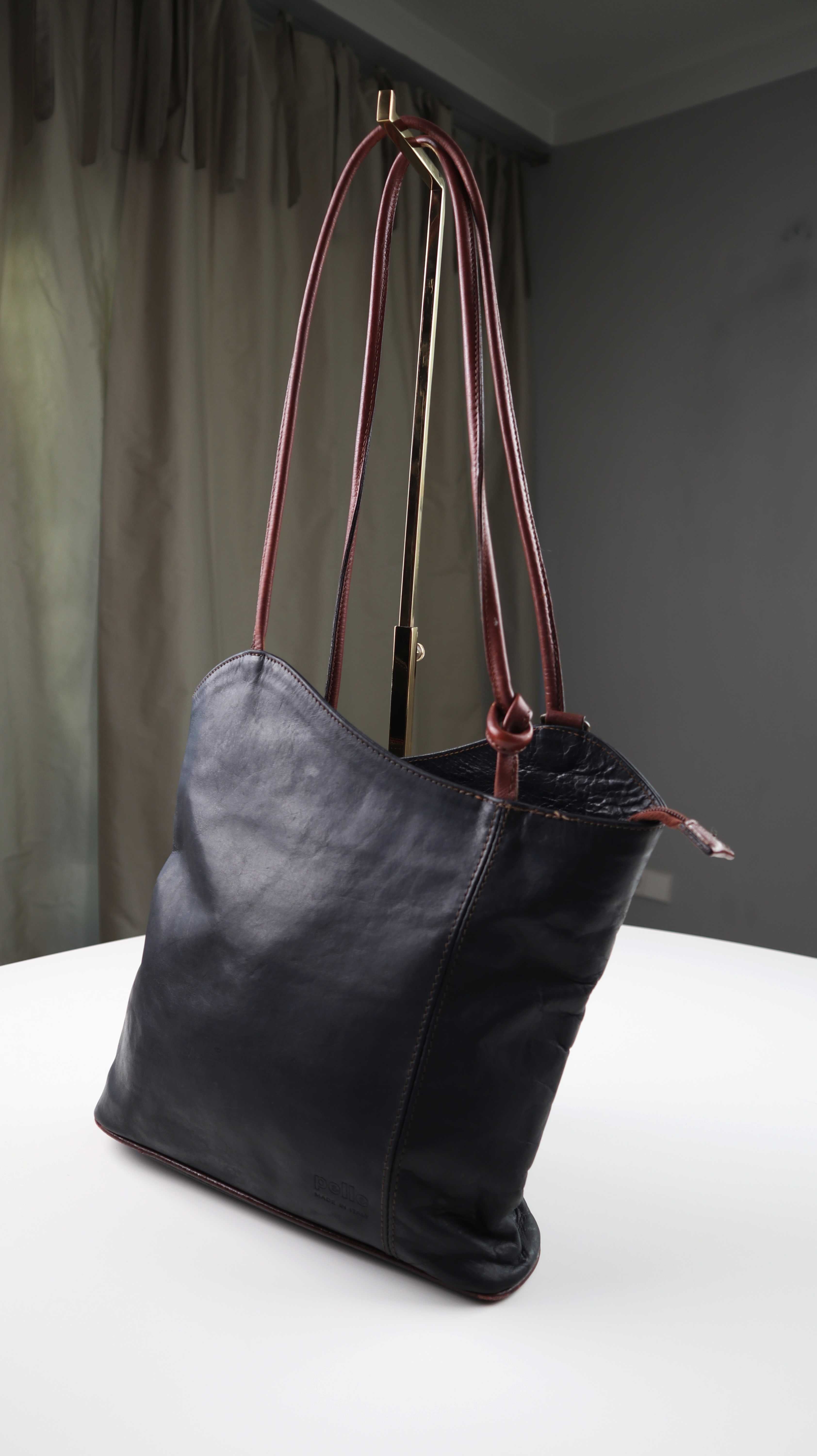 Pelle Made in Italy Tasche schwarz Rucksack Ledertasche Braun