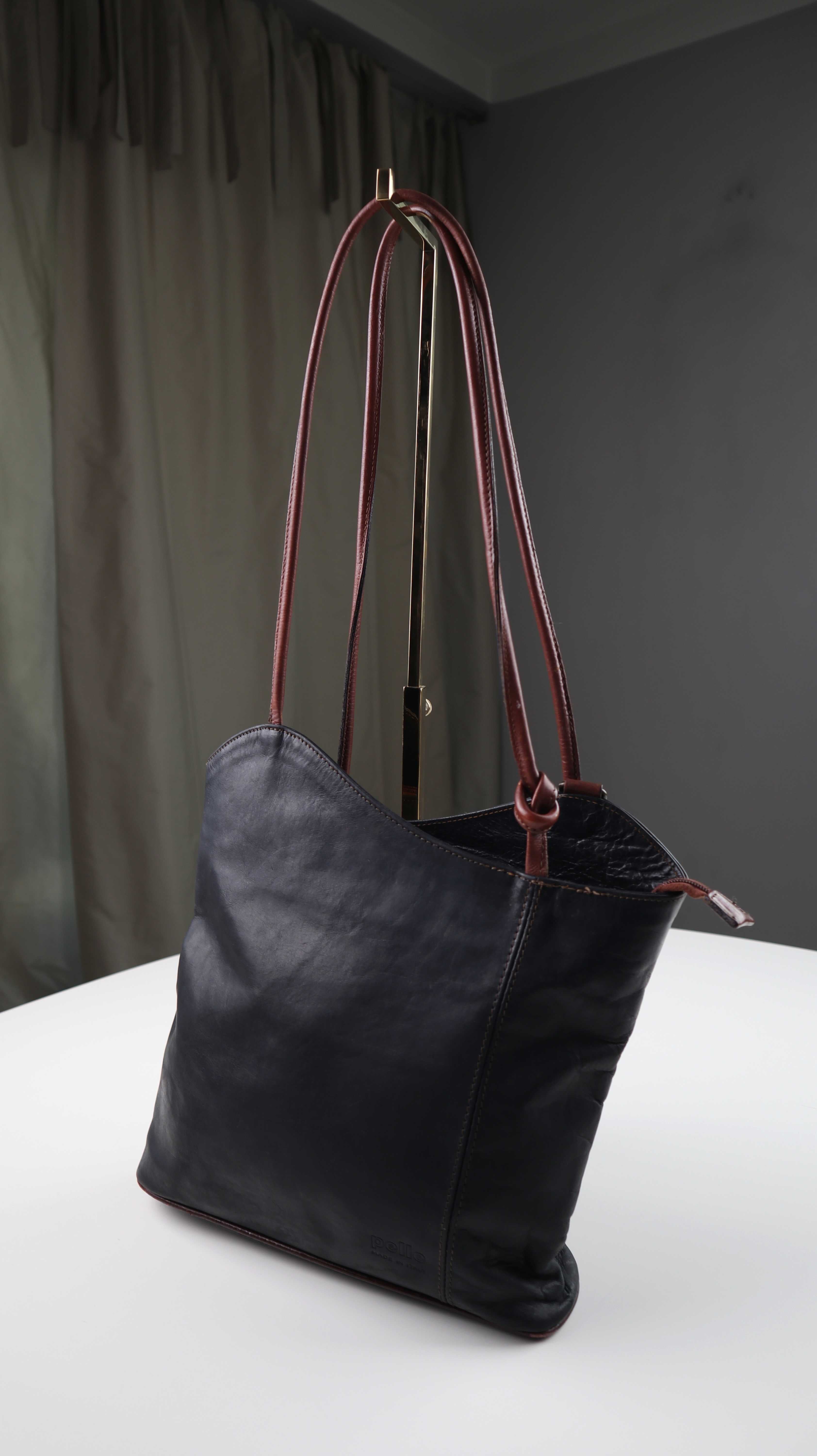 Pelle Made in Italy Tasche schwarz Rucksack Ledertasche Braun